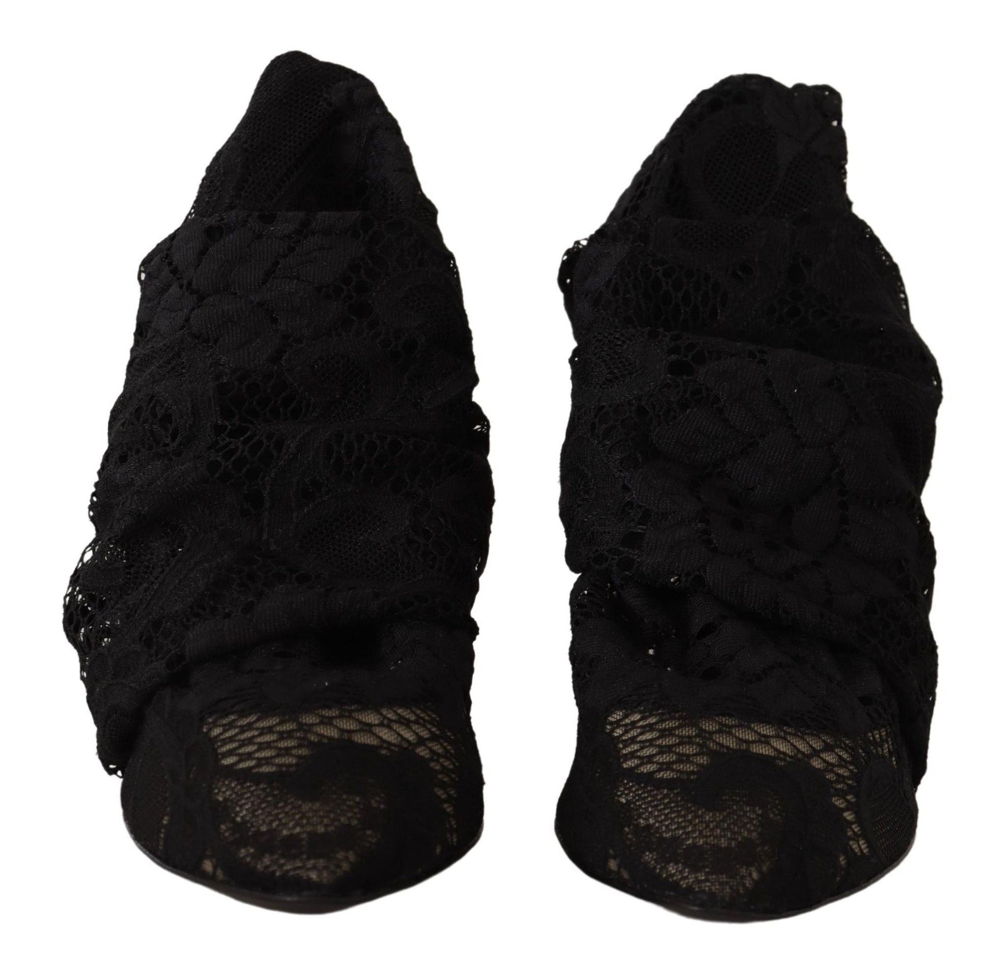 Dolce & Gabbana Black Stretch Socks Taormina Lace Boots Shoes | Fashionsarah.com