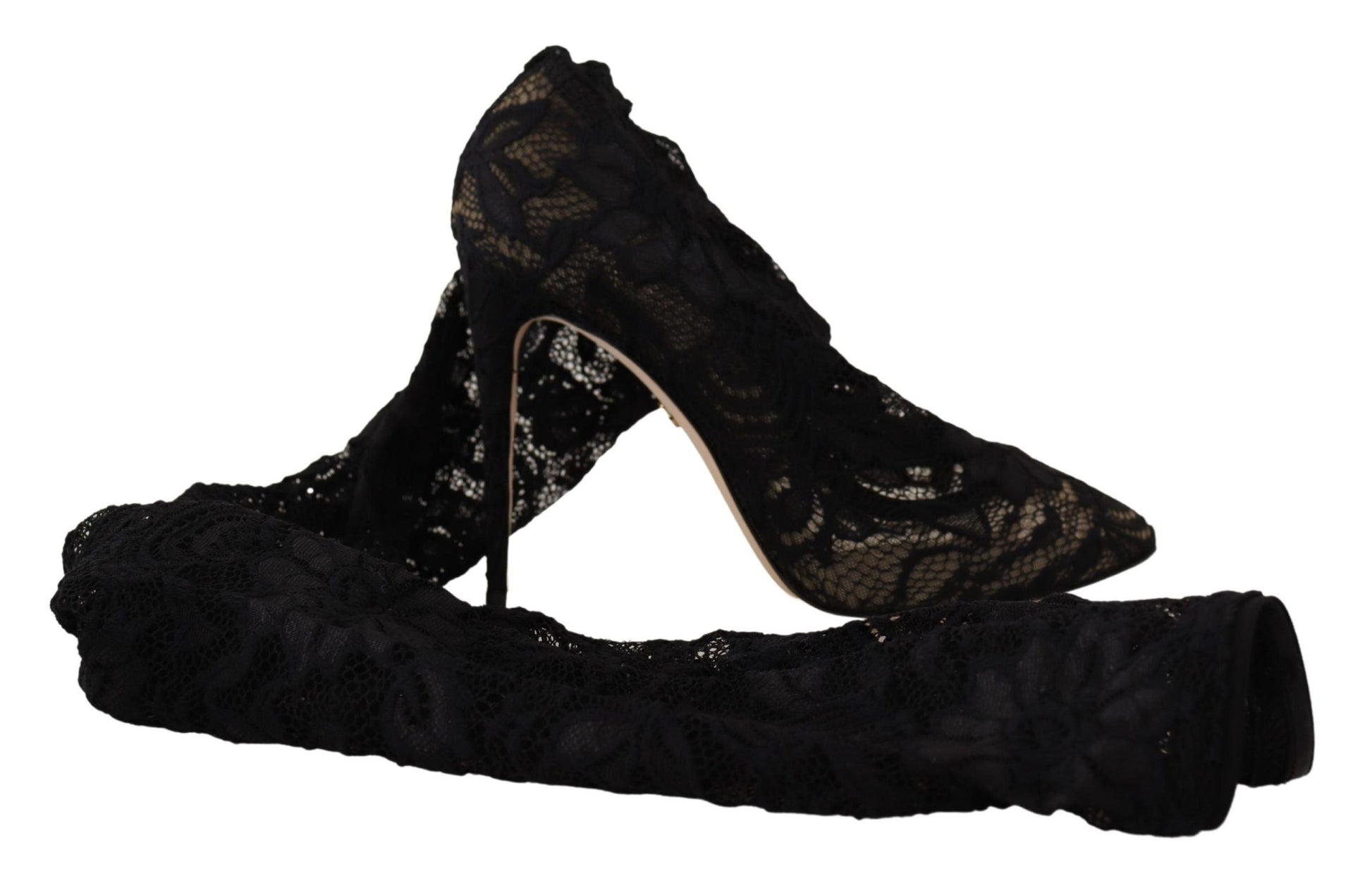 Dolce & Gabbana Black Stretch Socks Taormina Lace Boots | Fashionsarah.com