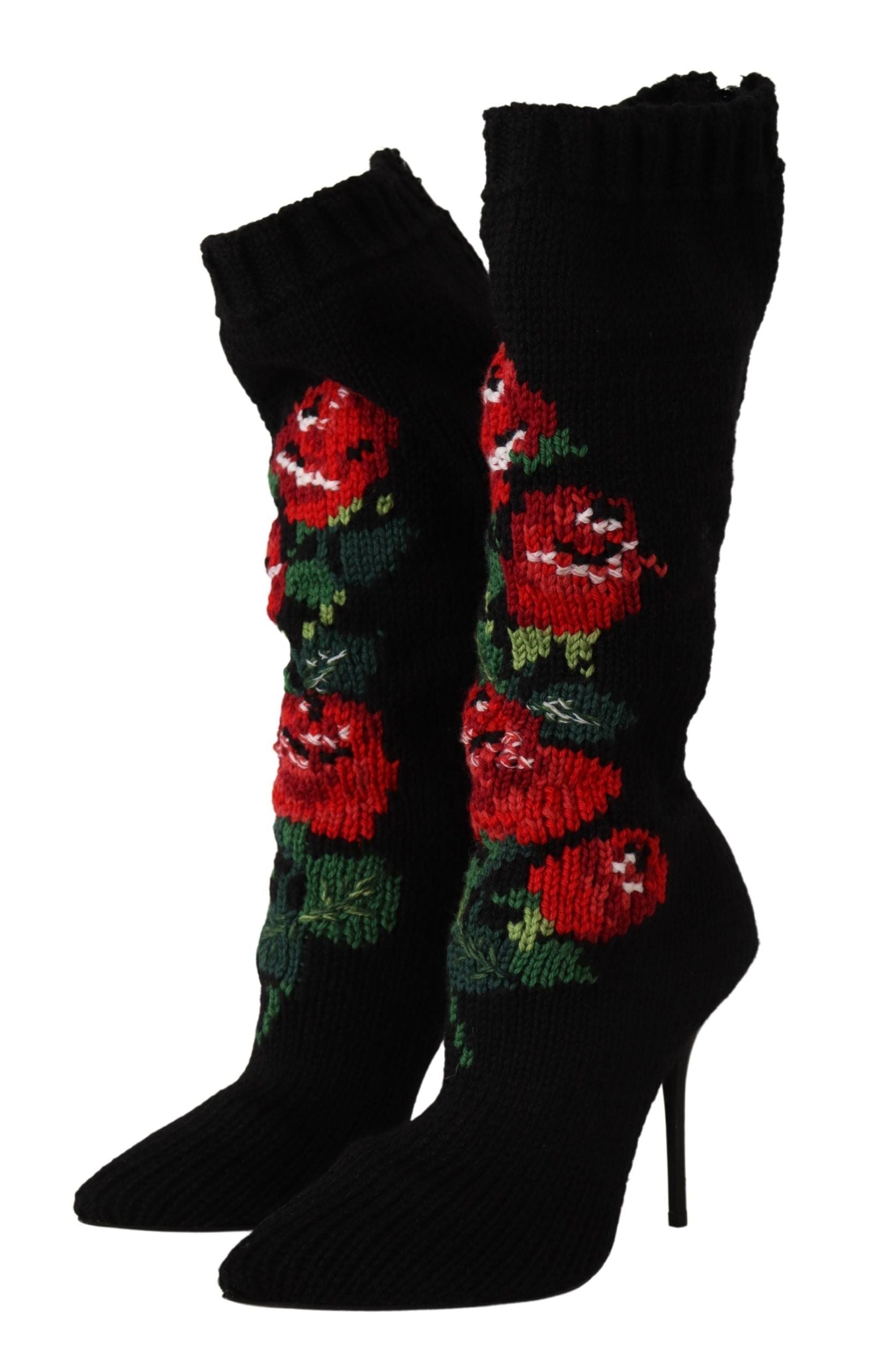 Dolce & Gabbana Black Stretch Socks Red Roses Boots | Fashionsarah.com