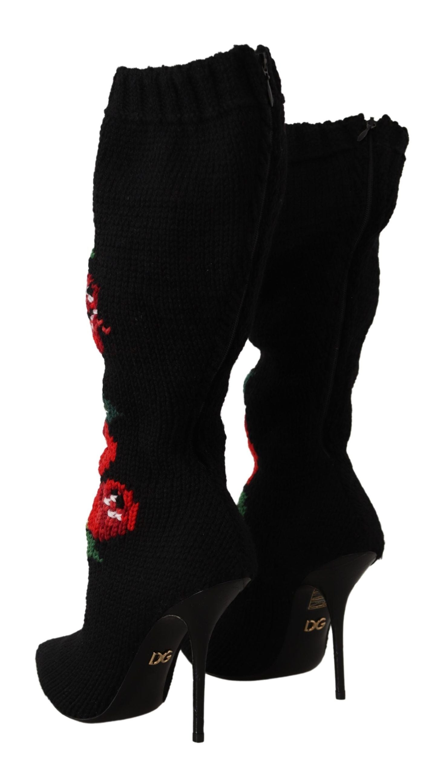 Dolce & Gabbana Black Stretch Socks Red Roses Boots | Fashionsarah.com