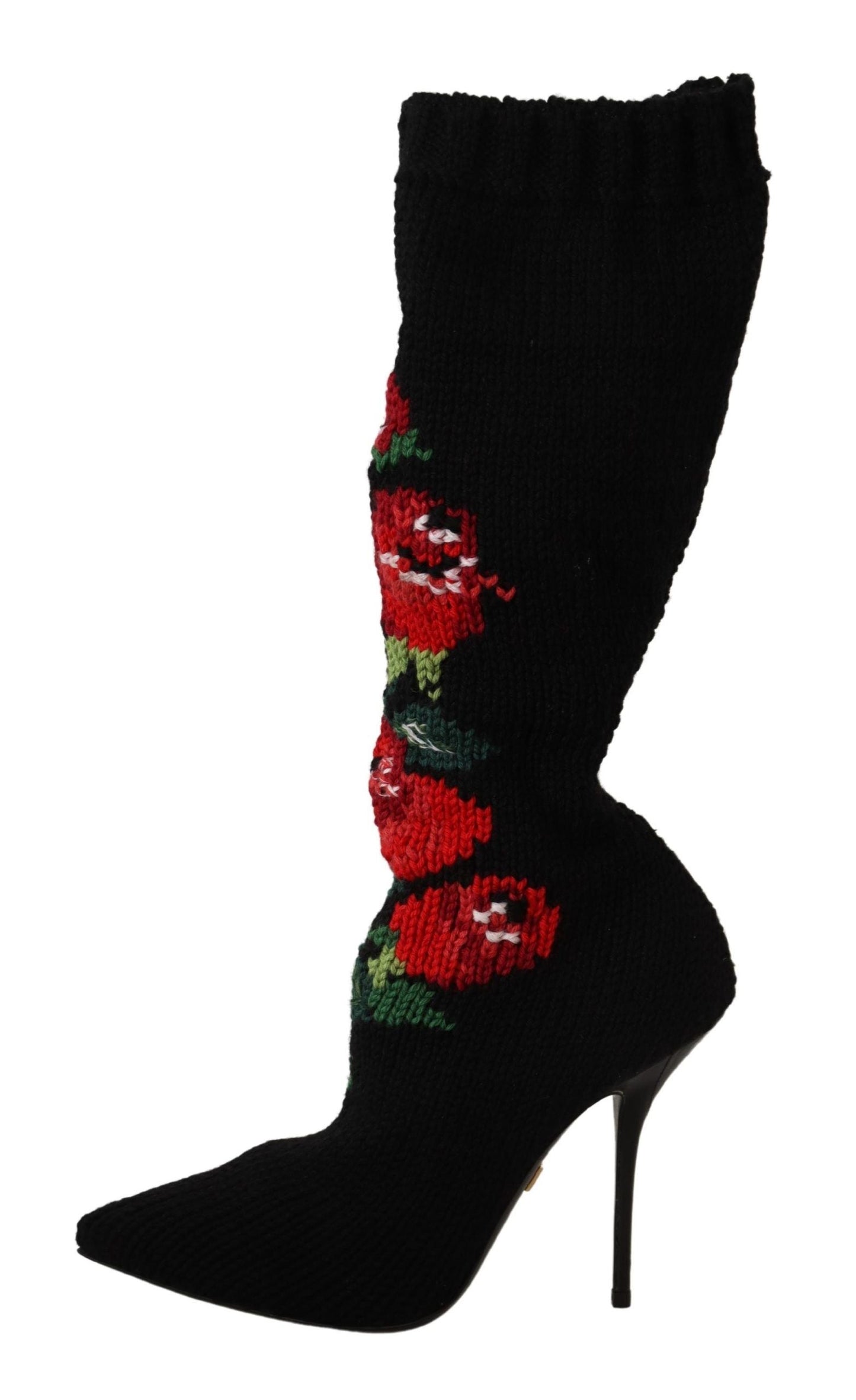 Dolce & Gabbana Black Stretch Socks Red Roses Boots | Fashionsarah.com