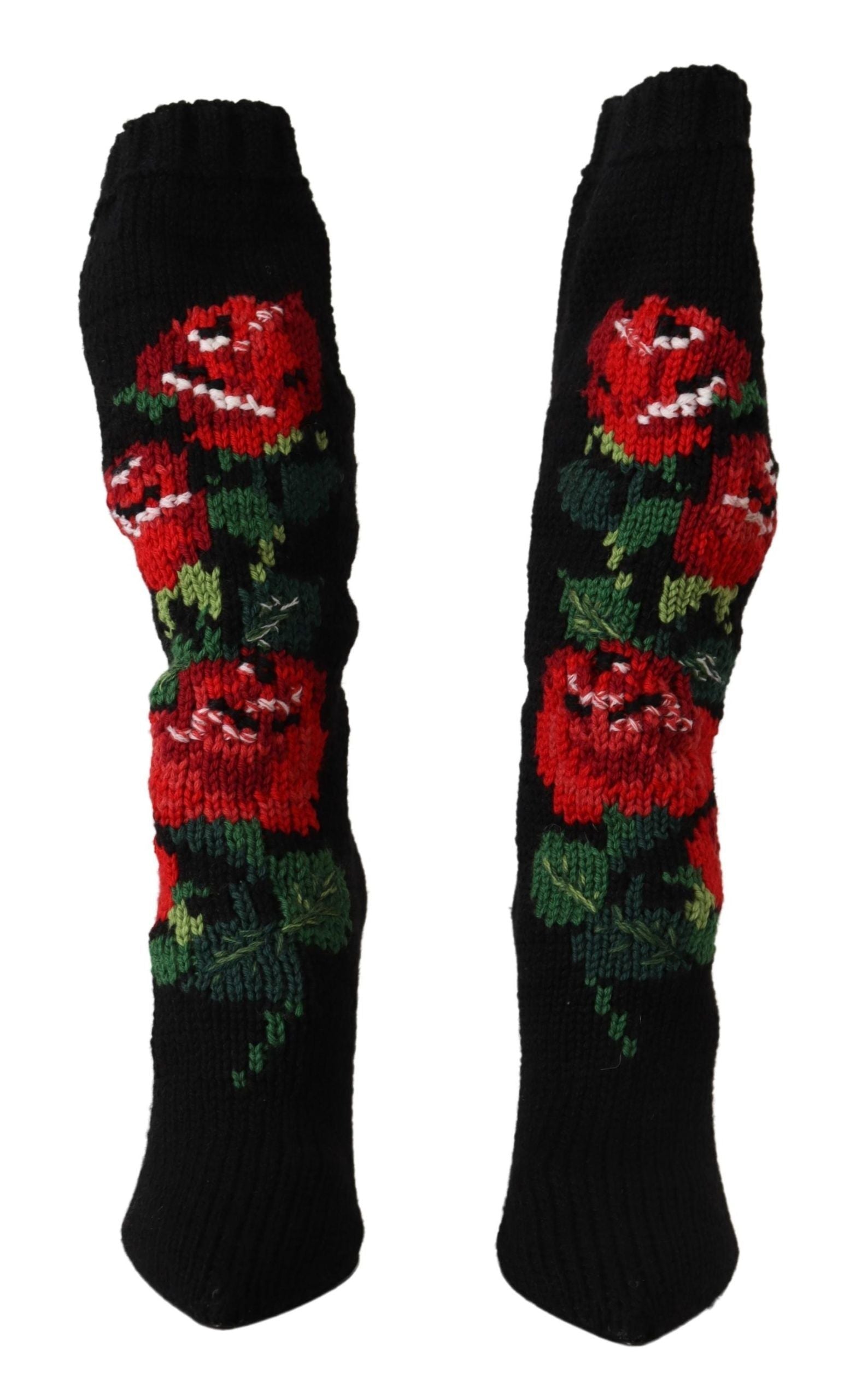 Dolce & Gabbana Black Stretch Socks Red Roses Boots | Fashionsarah.com