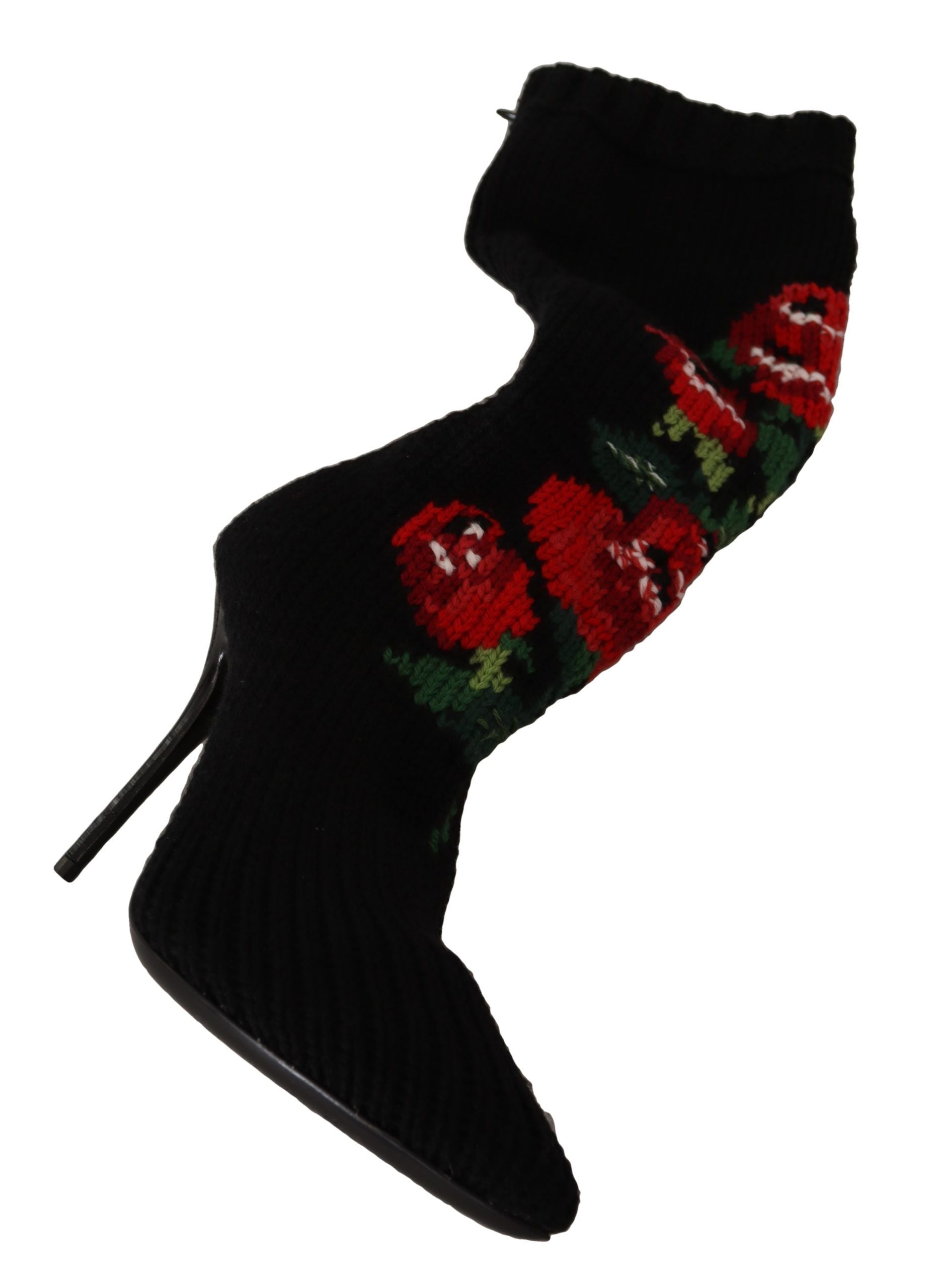 Dolce & Gabbana Black Stretch Socks Red Roses Boots | Fashionsarah.com