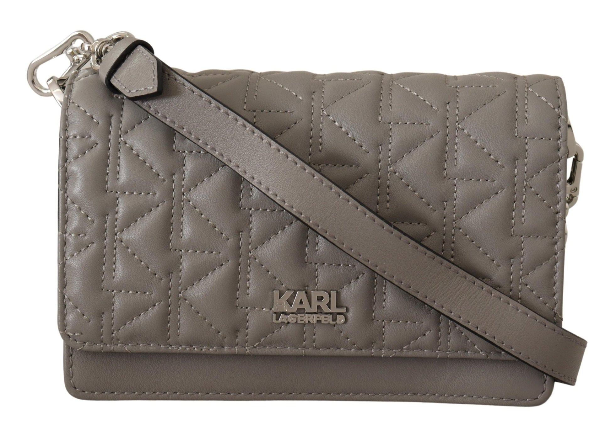 Karl Lagerfeld Light Grey Leather Crossbody Bag | Fashionsarah.com