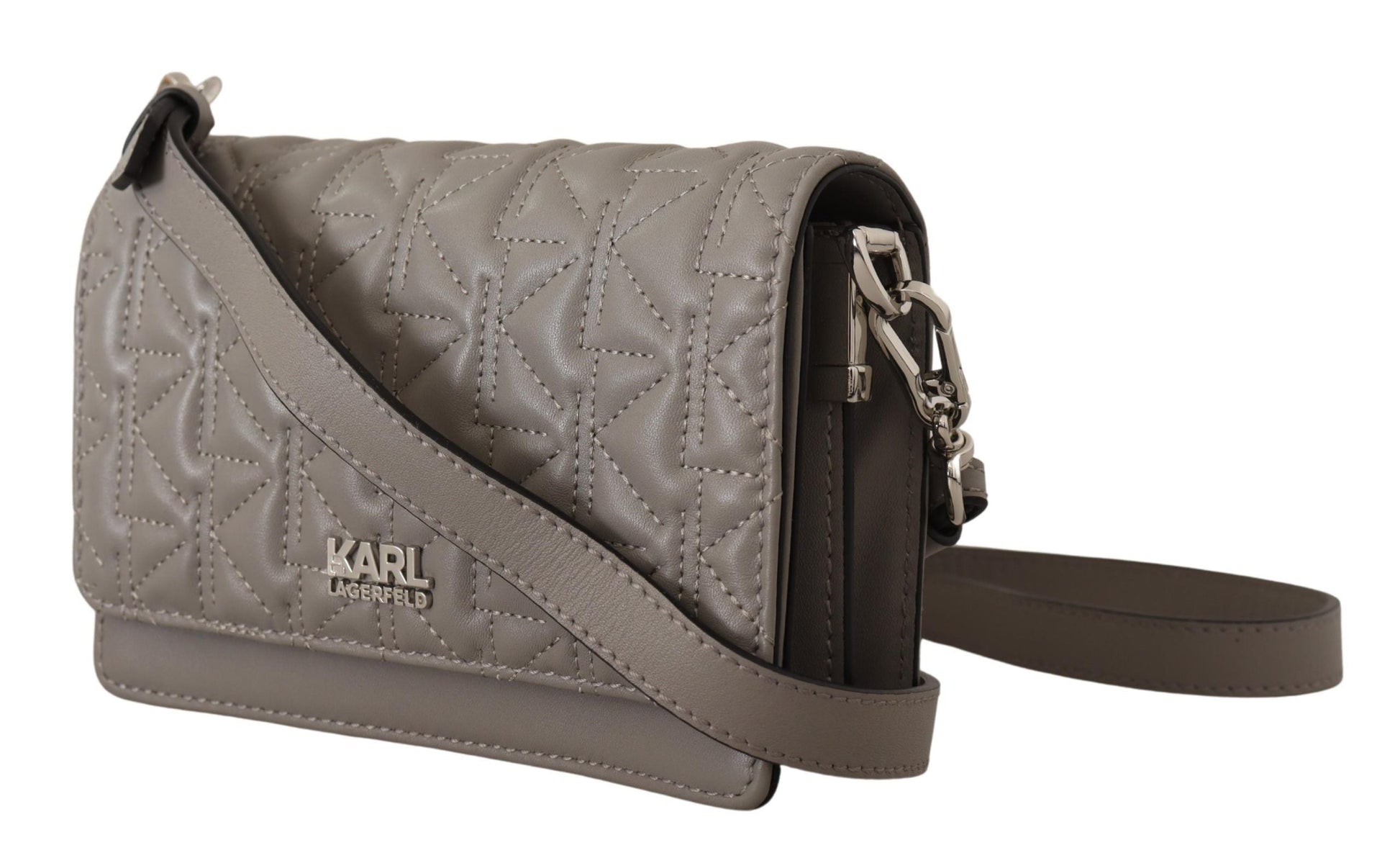 Karl Lagerfeld Light Grey Leather Crossbody Bag | Fashionsarah.com