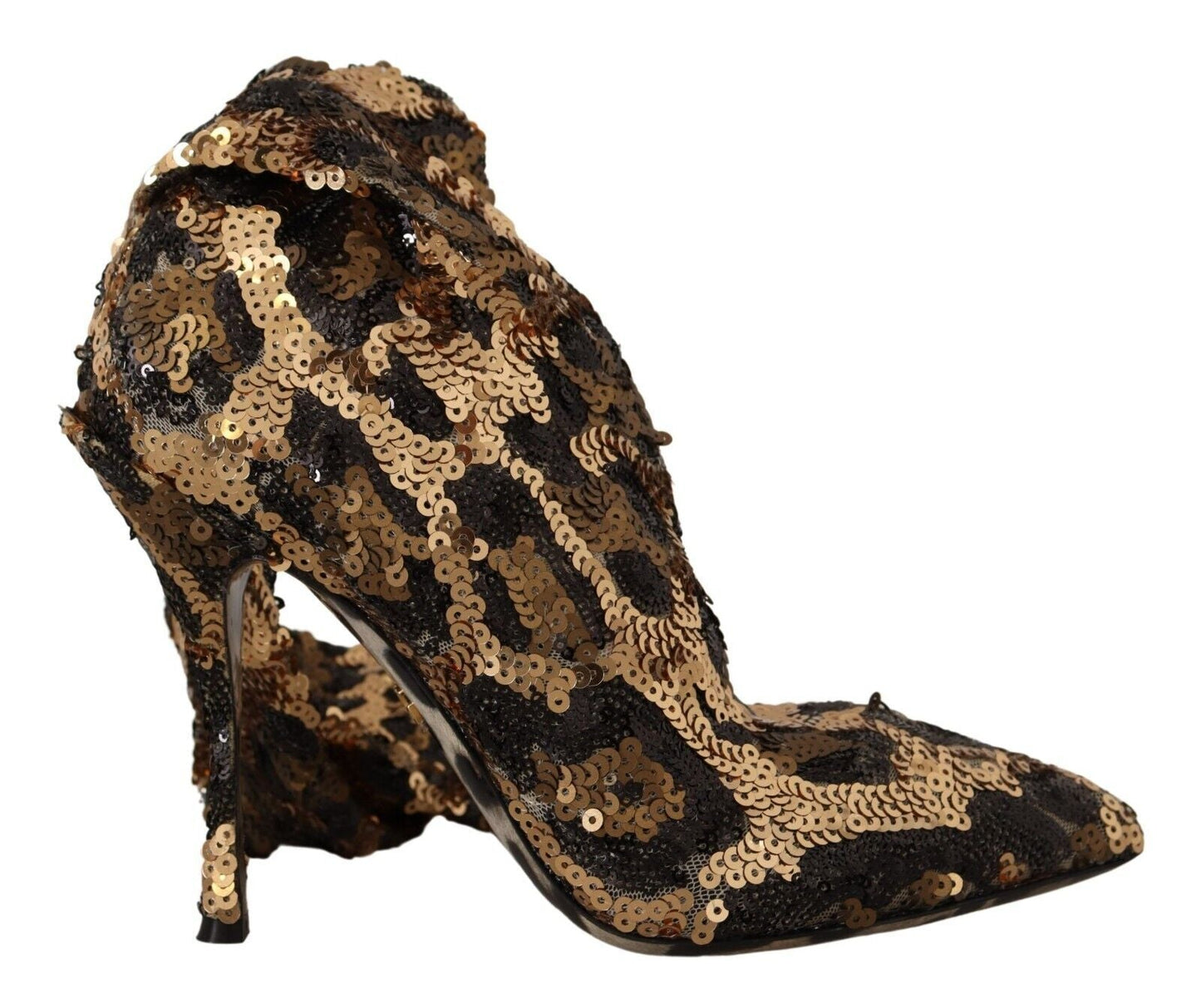 Dolce & Gabbana Gold Leopard Sequins Heels Boots Shoes | Fashionsarah.com