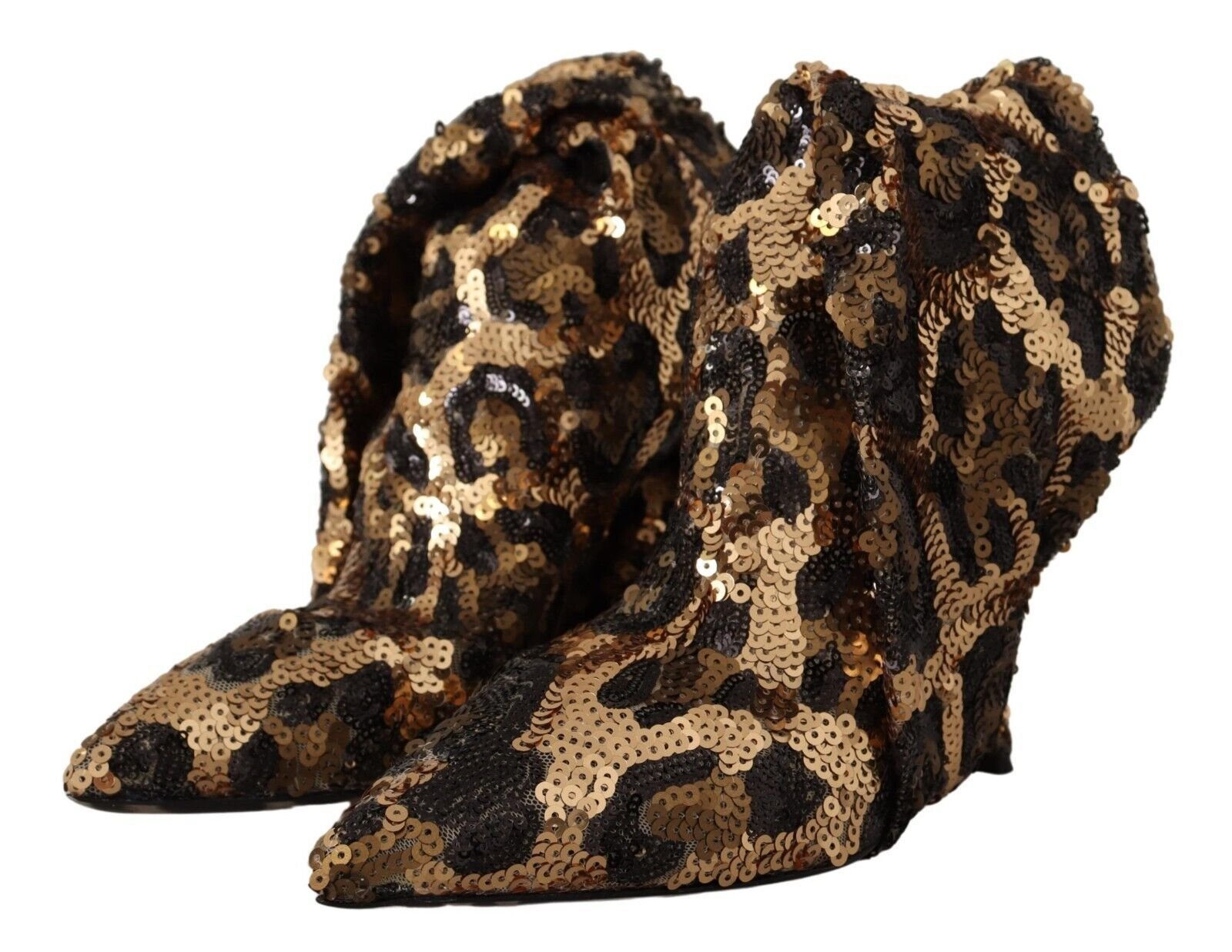 Dolce & Gabbana Gold Leopard Sequins Heels Boots Shoes | Fashionsarah.com