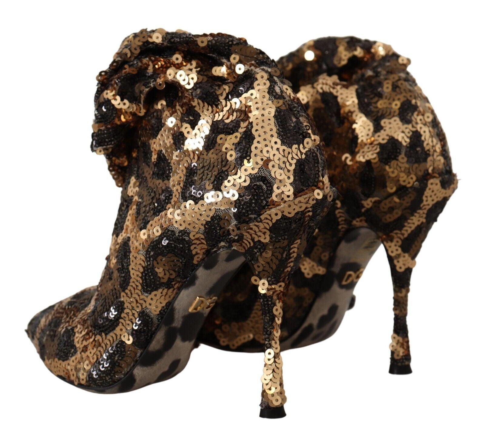 Dolce & Gabbana Gold Leopard Sequins Heels Boots Shoes | Fashionsarah.com