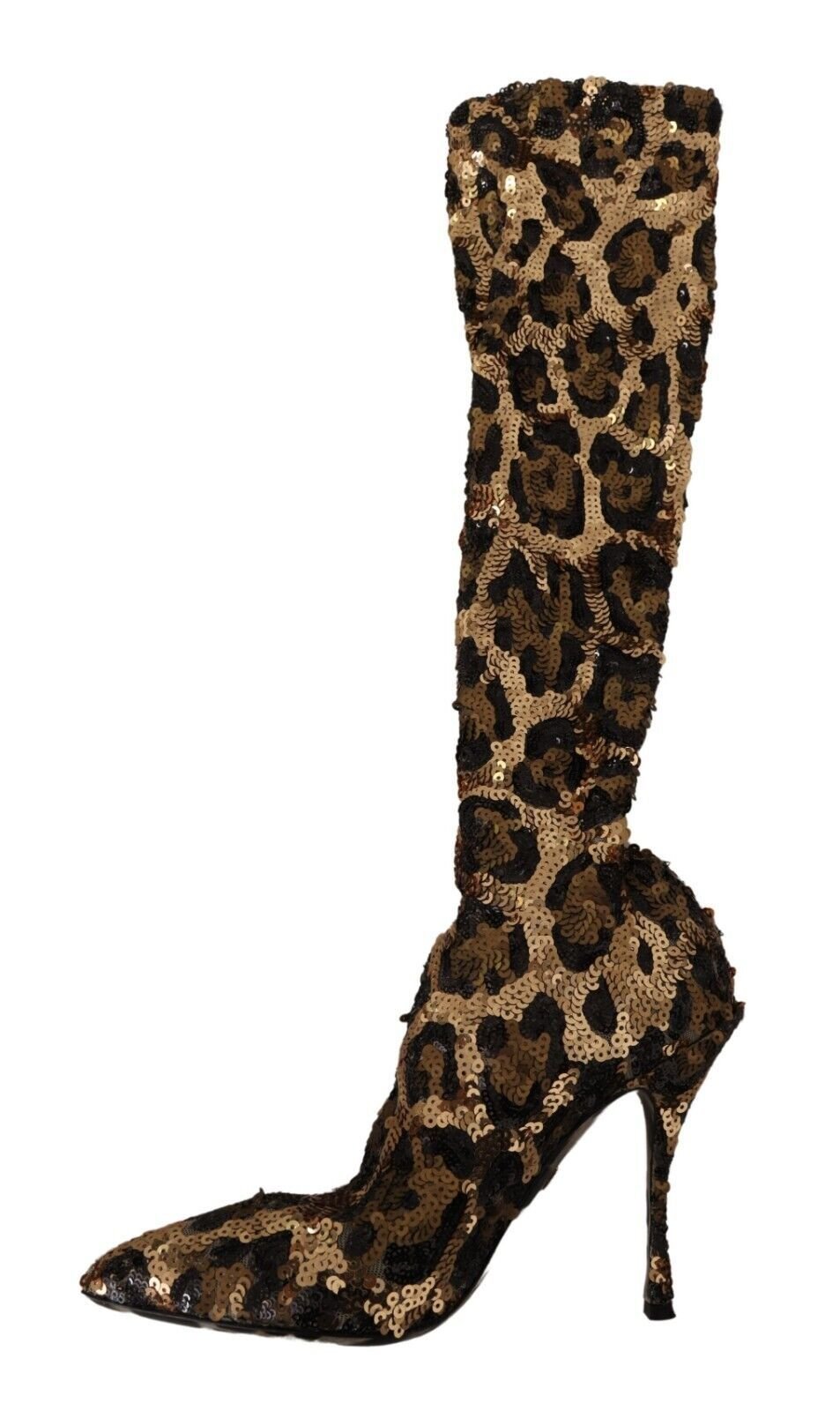 Dolce & Gabbana Gold Leopard Sequins Heels Boots Shoes | Fashionsarah.com