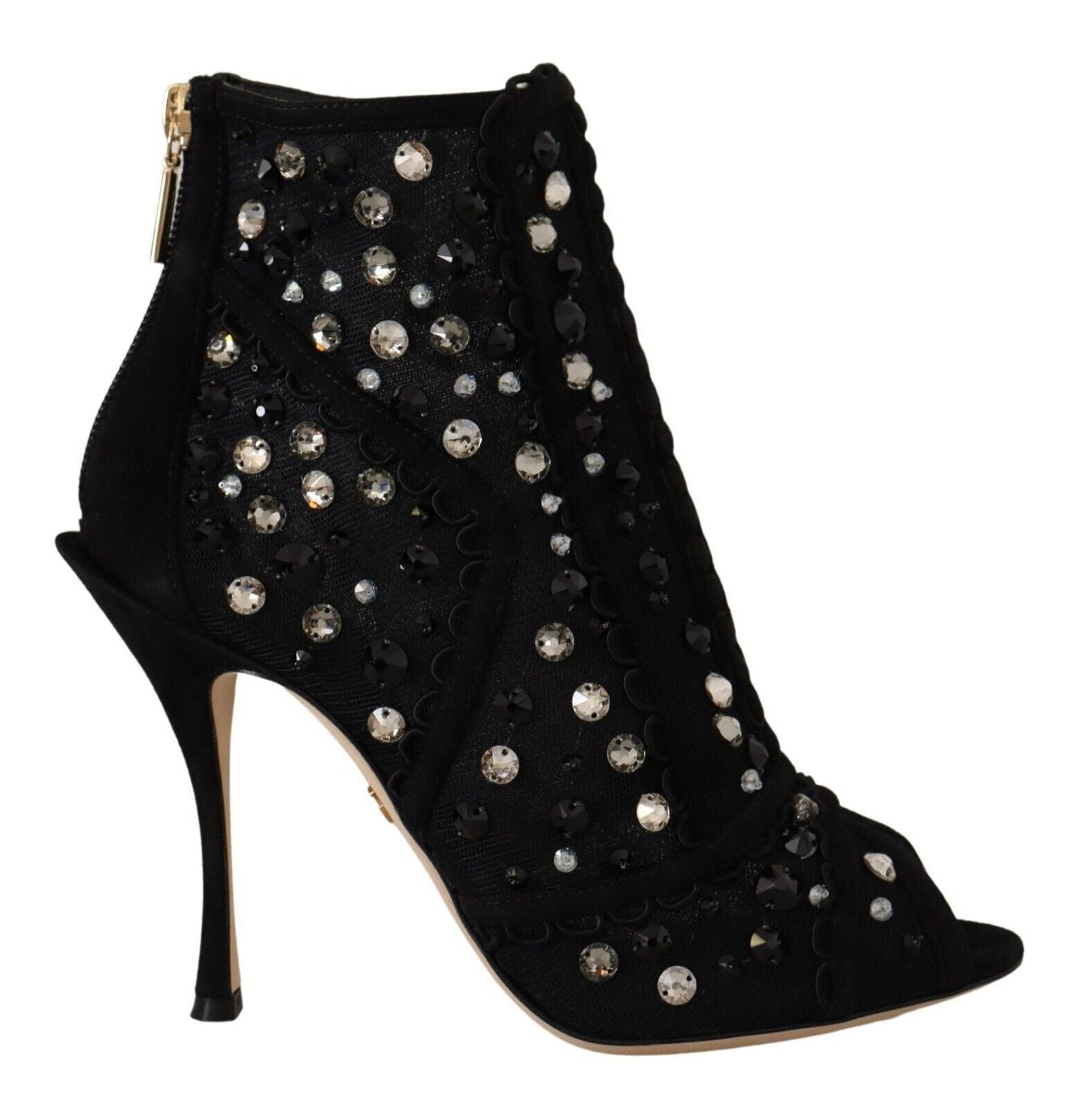 Dolce & Gabbana Black Crystals Heels Zipper Short Boots | Fashionsarah.com