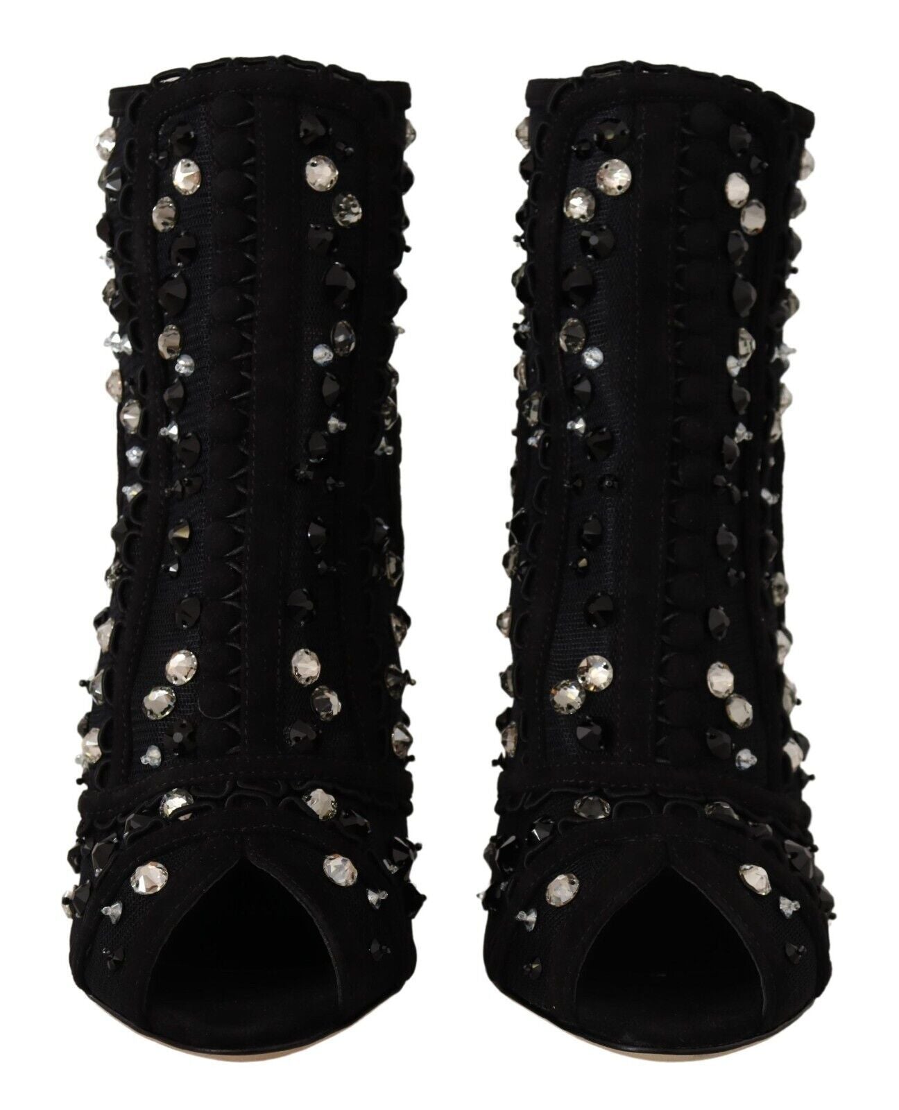 Dolce & Gabbana Black Crystals Heels Zipper Short Boots | Fashionsarah.com