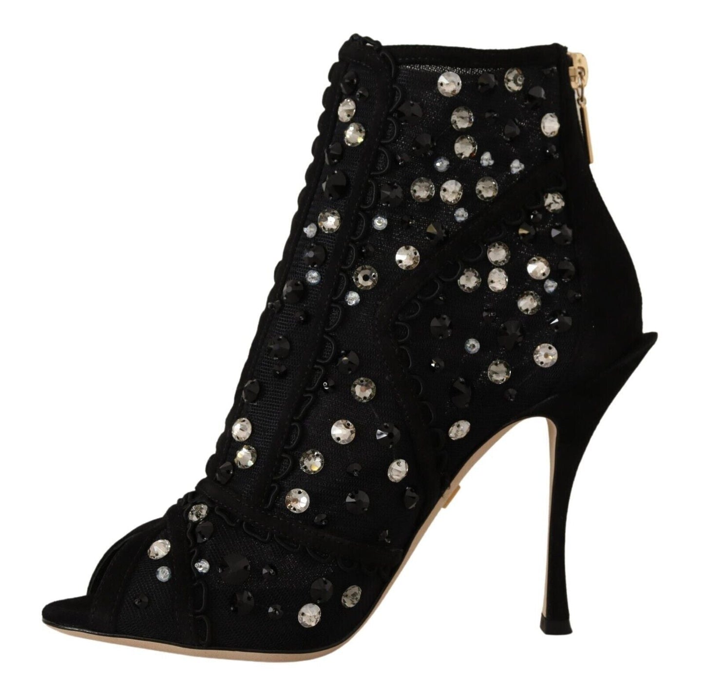 Dolce & Gabbana Black Crystals Heels Zipper Short Boots | Fashionsarah.com