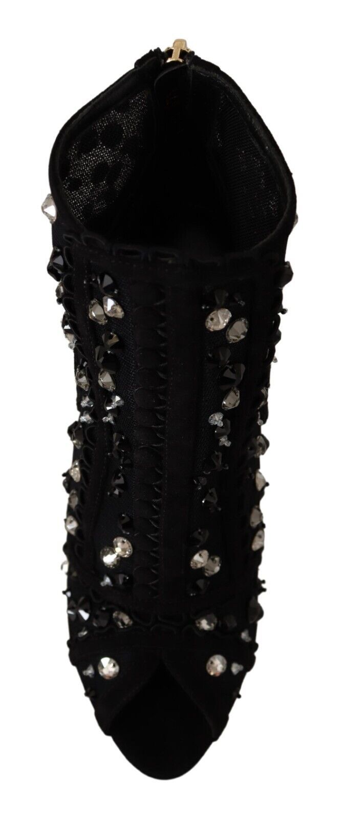 Dolce & Gabbana Black Crystals Heels Zipper Short Boots | Fashionsarah.com