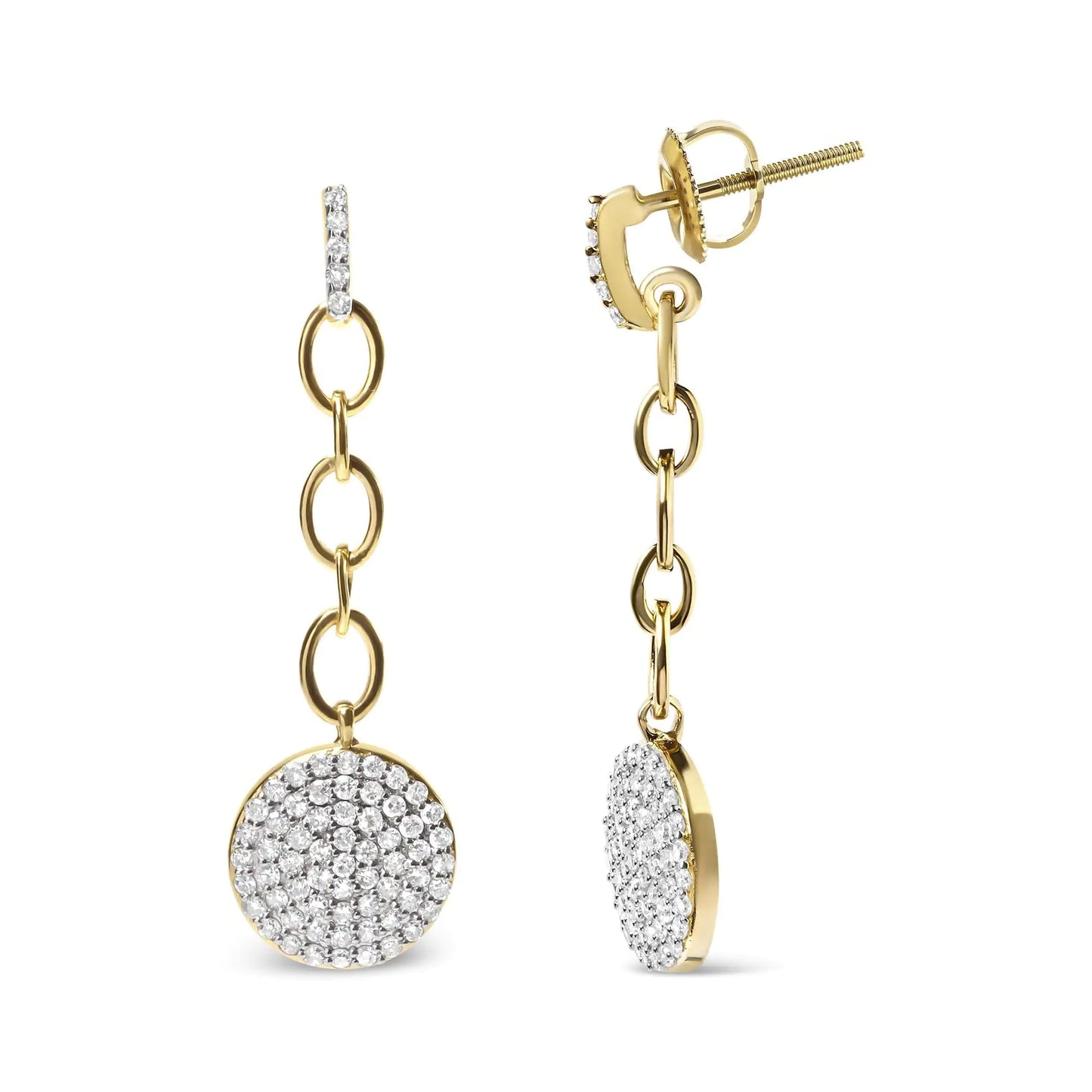 18K Yellow Gold Plated .925 Sterling Silver 1.0 Cttw Diamond Composite Cluster Dangle Chain Earrings (I-J Color, I1-I2 Clarity) | Fashionsarah.com