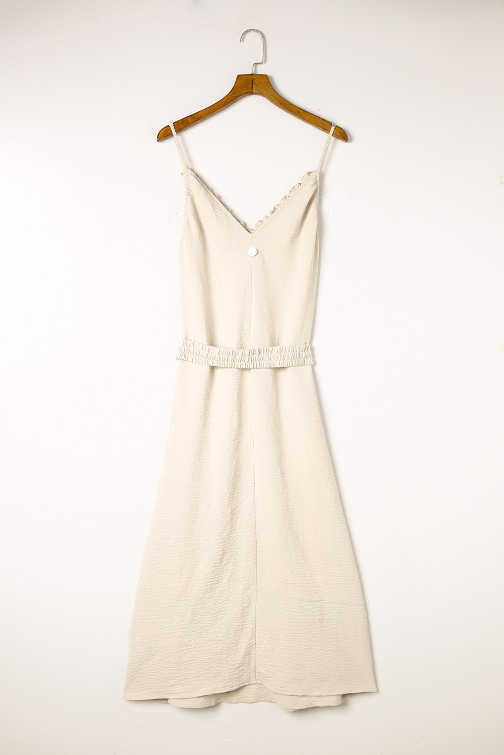 Fashionsarah.com Apricot V Neck Sleeveless Maxi Dress with Elastic Belt