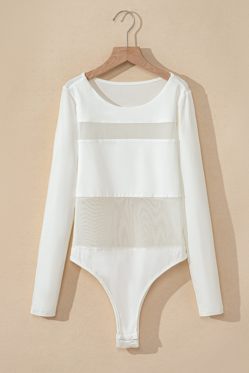 Fashionsarah.com Fashionsarah.com White Mesh Patchwork Long Sleeve Bodysuit