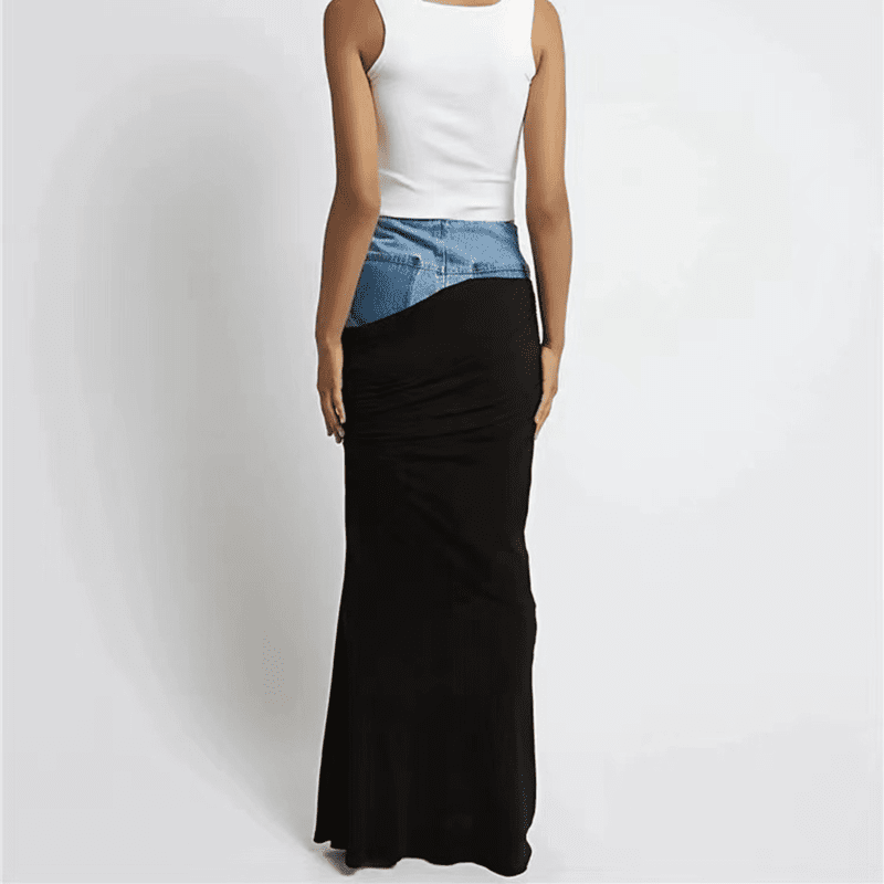 Fashionsarah.com Denim Pleated Long Skirt