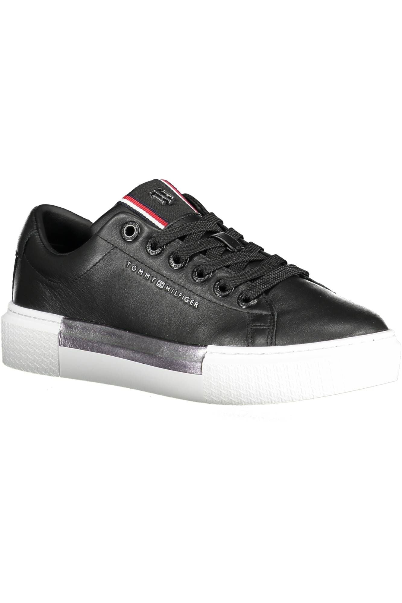 Fashionsarah.com Fashionsarah.com Tommy Hilfiger Chic Black Cotton-Leather Blend Sneakers