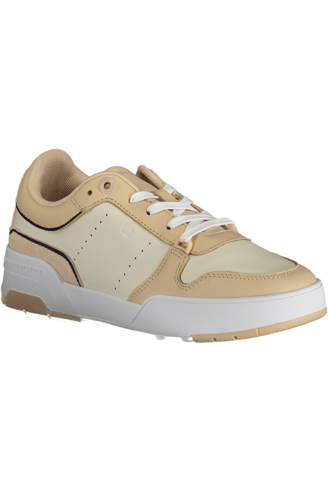 Fashionsarah.com Fashionsarah.com Tommy Hilfiger Sleek Beige Lace-Up Sneakers with Logo Accent