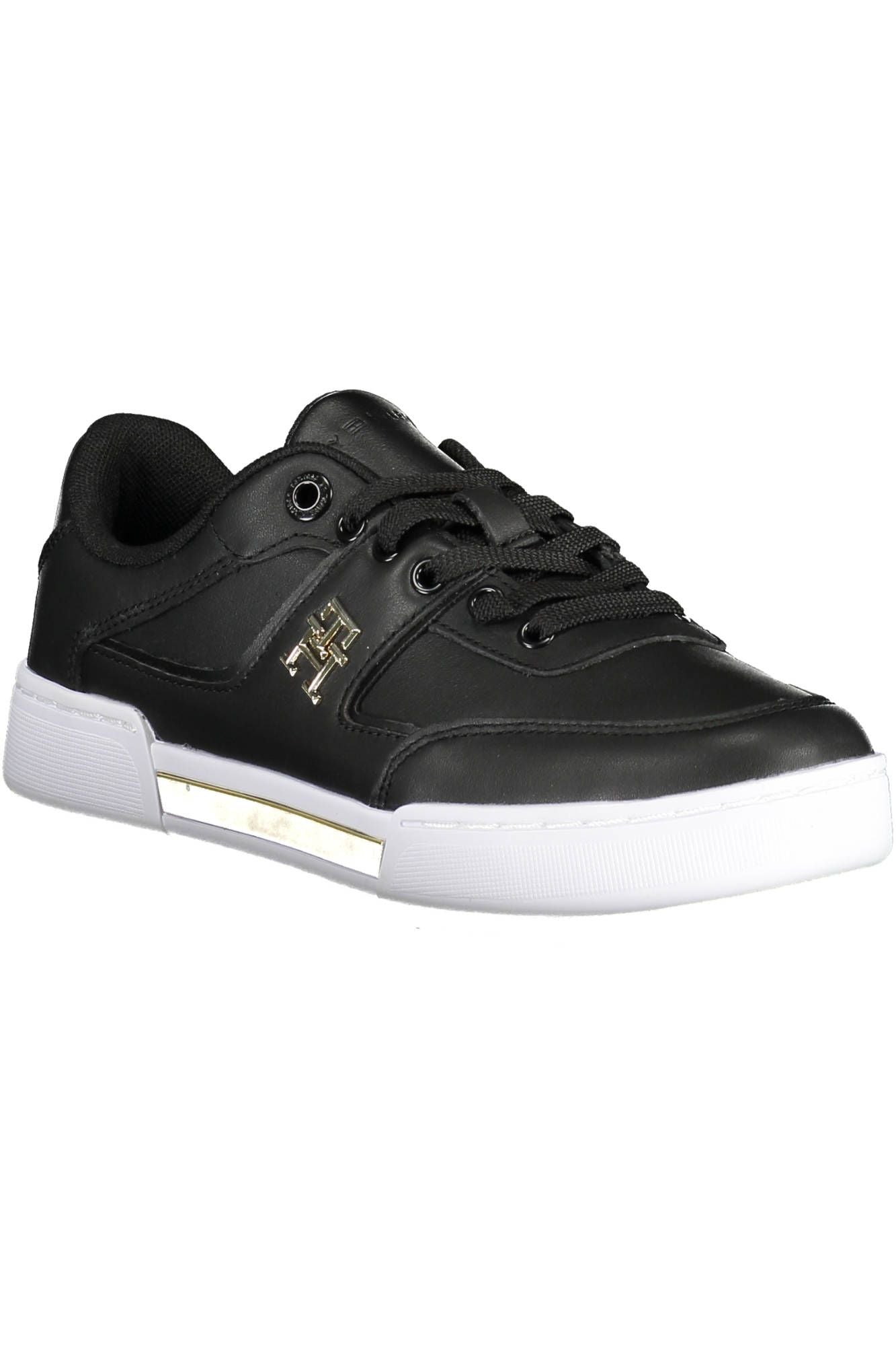 Fashionsarah.com Fashionsarah.com Tommy Hilfiger Chic Black Lace-Up Sneakers with Contrasting Accents