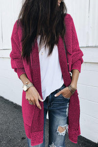 Rose Plaid Knitted Long Open Front Cardigan | Fashionsarah.com