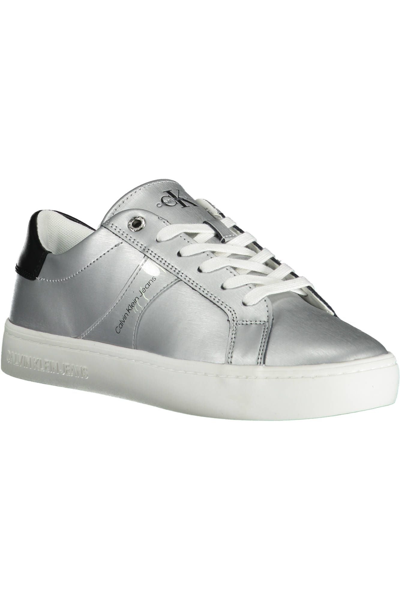 Fashionsarah.com Fashionsarah.com Calvin Klein Elegant Silver Laced Sneakers with Contrasting Sole