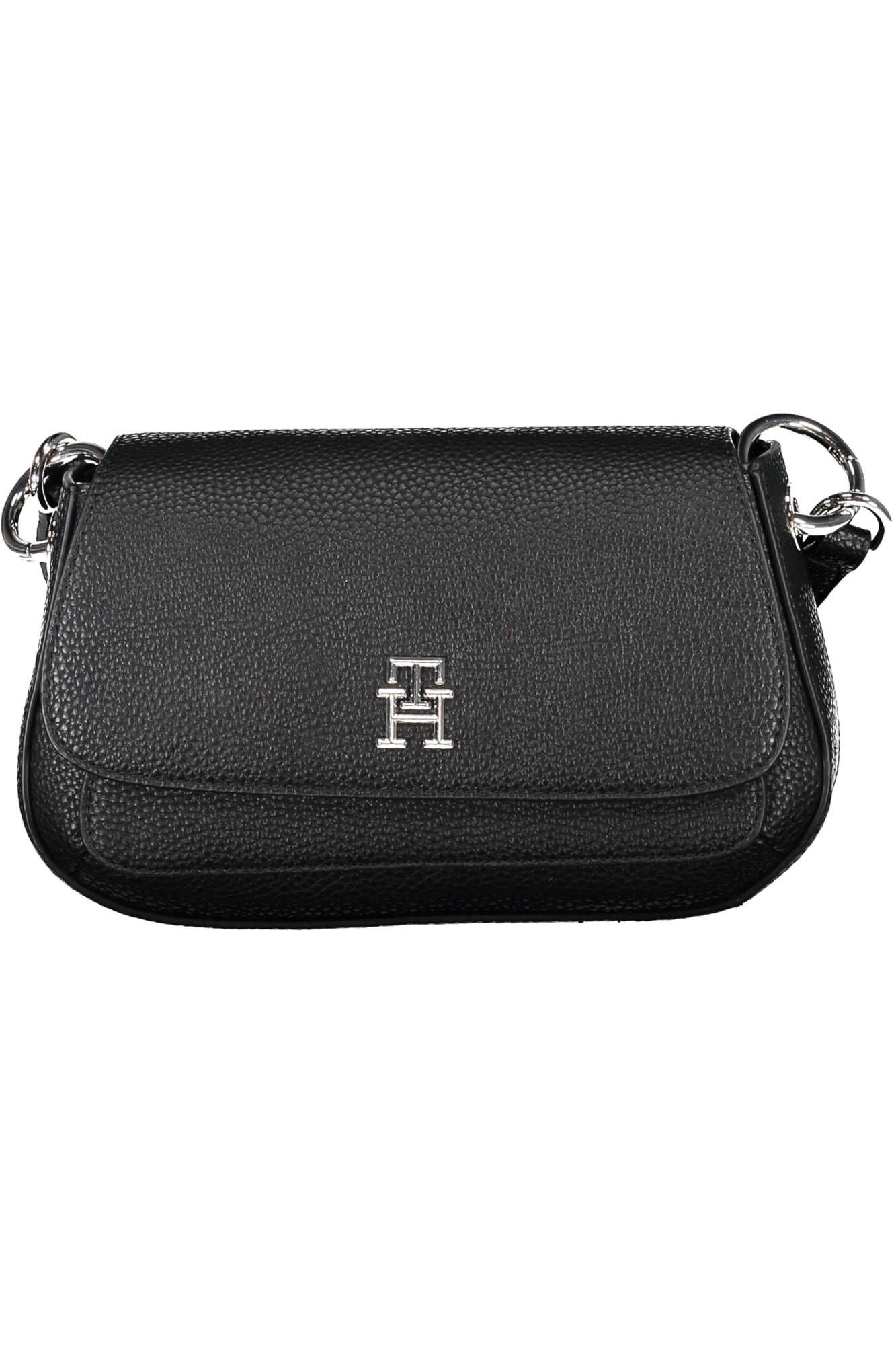 Fashionsarah.com Fashionsarah.com Tommy Hilfiger Elegant Black Shoulder Bag with Logo Clasp