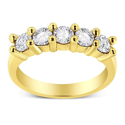 14K Yellow Gold Plated .925 Sterling Silver 1.0 Cttw Shared Prong-set Round Diamond 5 Stone Band Ring (J-K Color, I1-I2 Clarity) | Fashionsarah.com