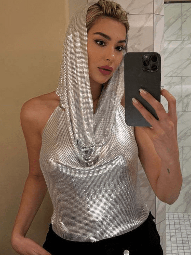 Women Metallic Tops with Headscarf | Fashionsarah.com