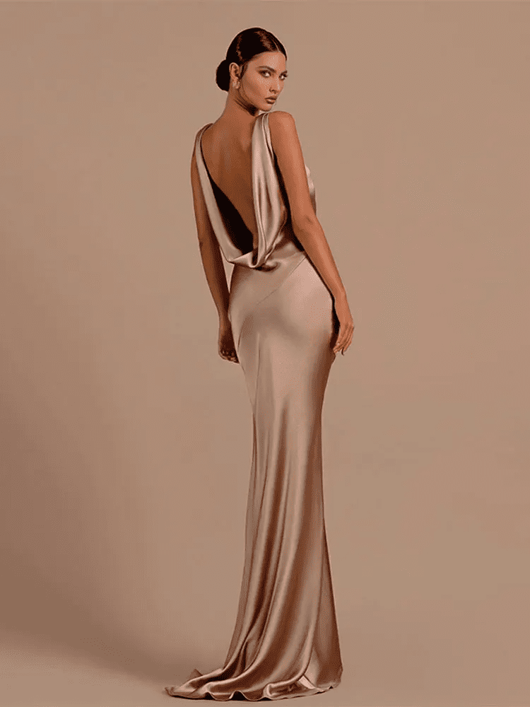 Backless Deep V Satin Maxi Dress | Fashionsarah.com