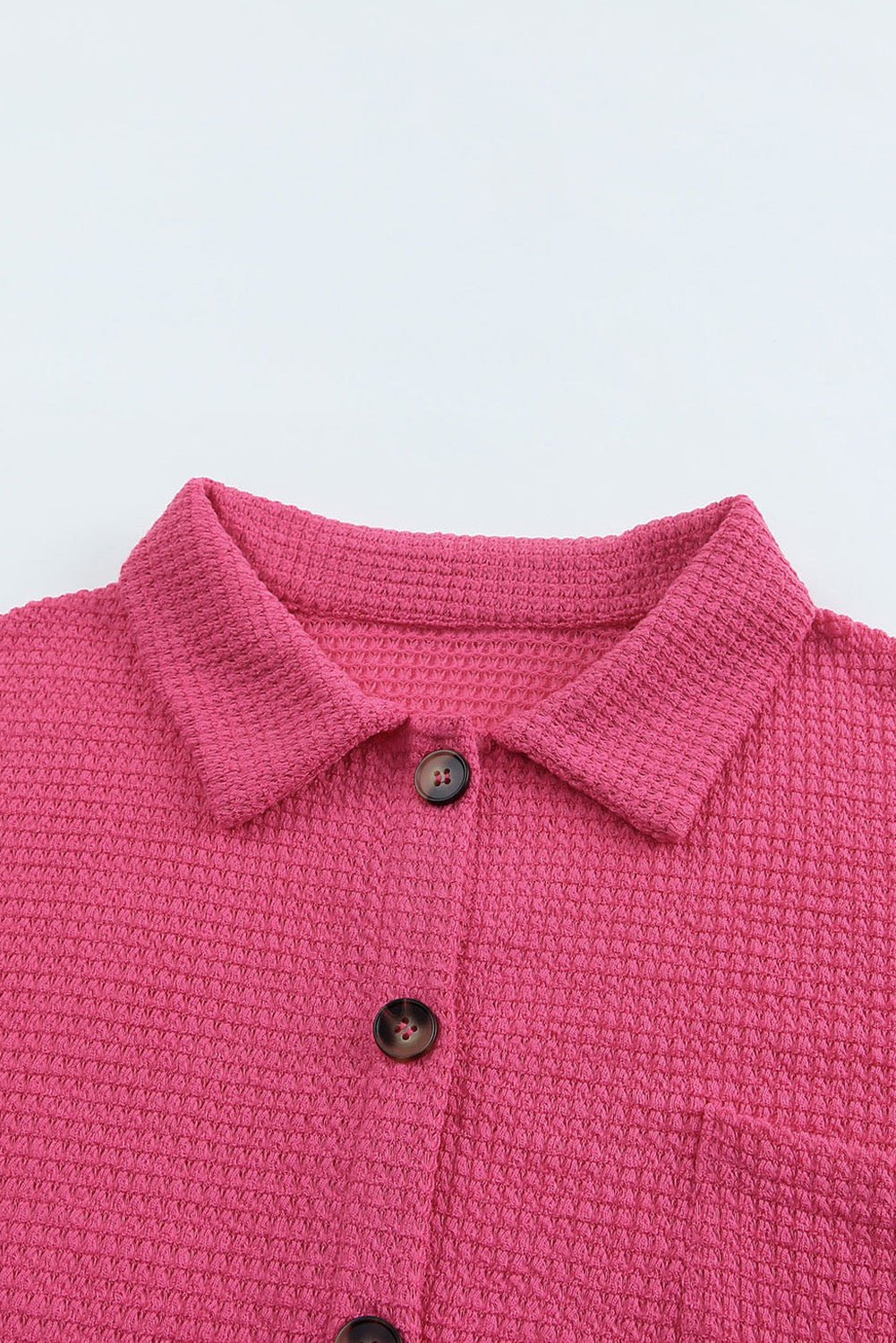 Fashionsarah.com Fashionsarah.com Pink Waffle Knit Button Up Casual Shirt