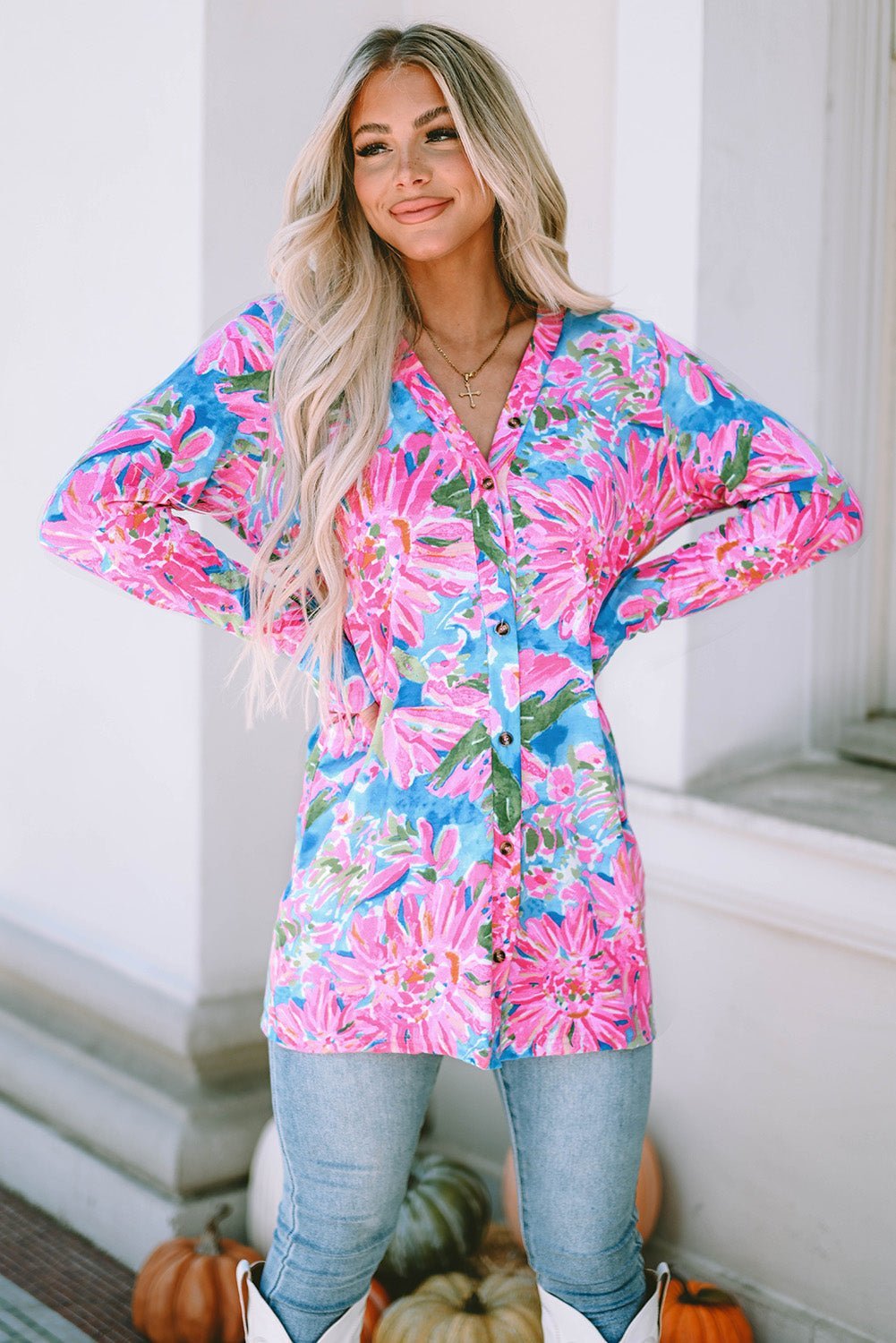 Fashionsarah.com Floral Buttoned Sheath Shirts