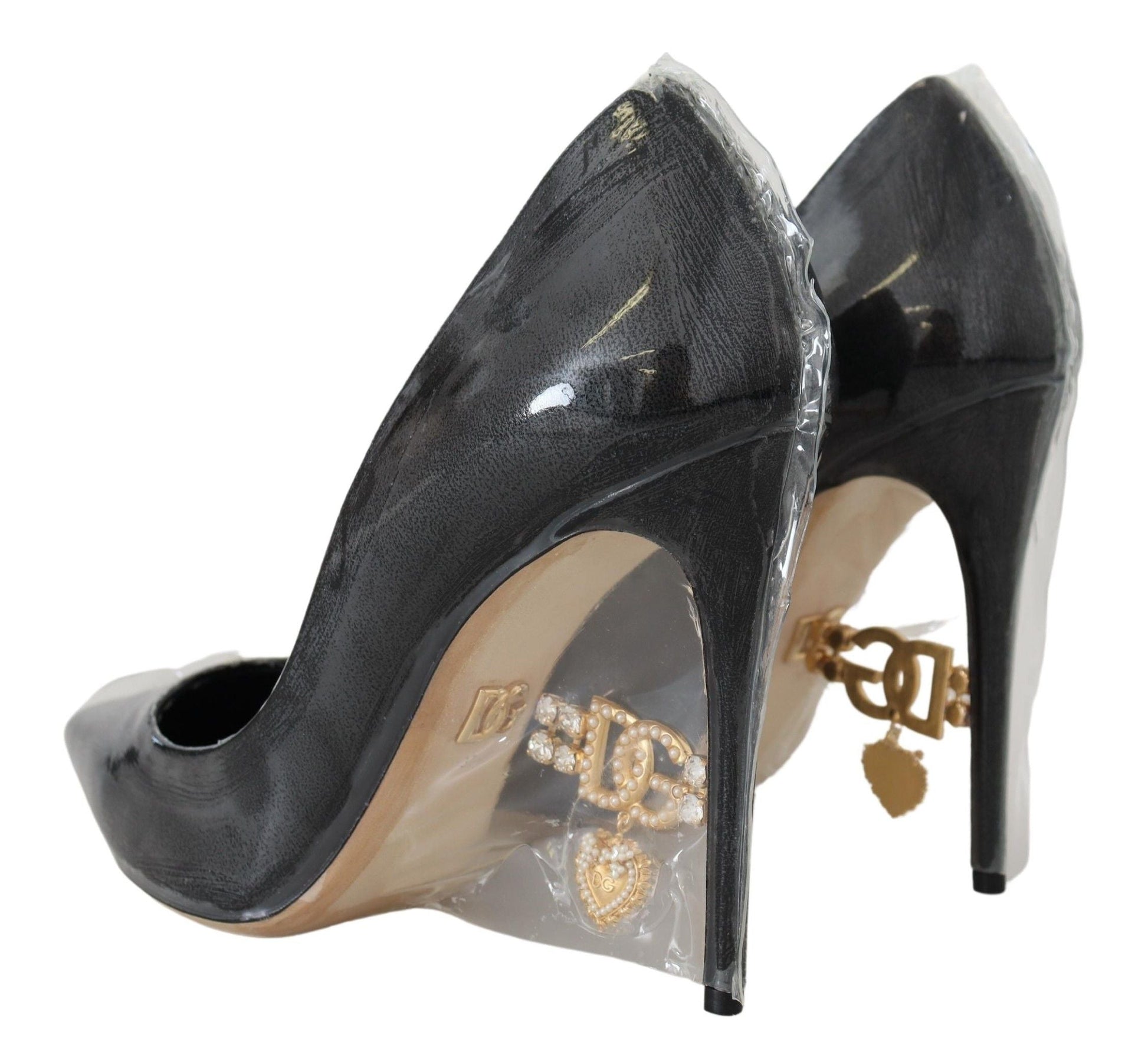 Dolce & Gabbana Black Leather Heels Pumps Plastic Wrapped Shoes | Fashionsarah.com