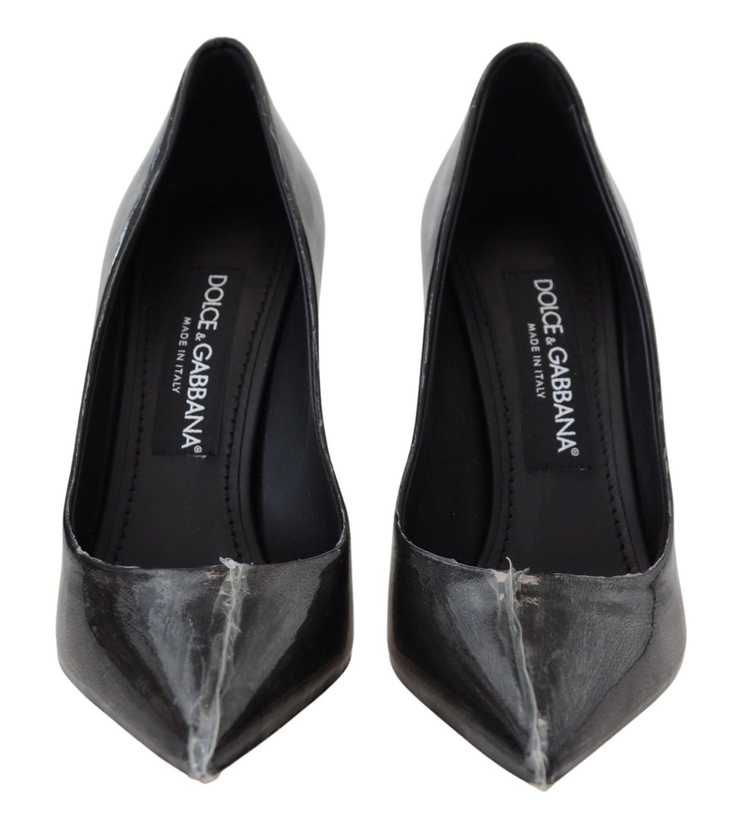 Dolce & Gabbana Black Leather Heels Pumps Plastic Wrapped Shoes | Fashionsarah.com