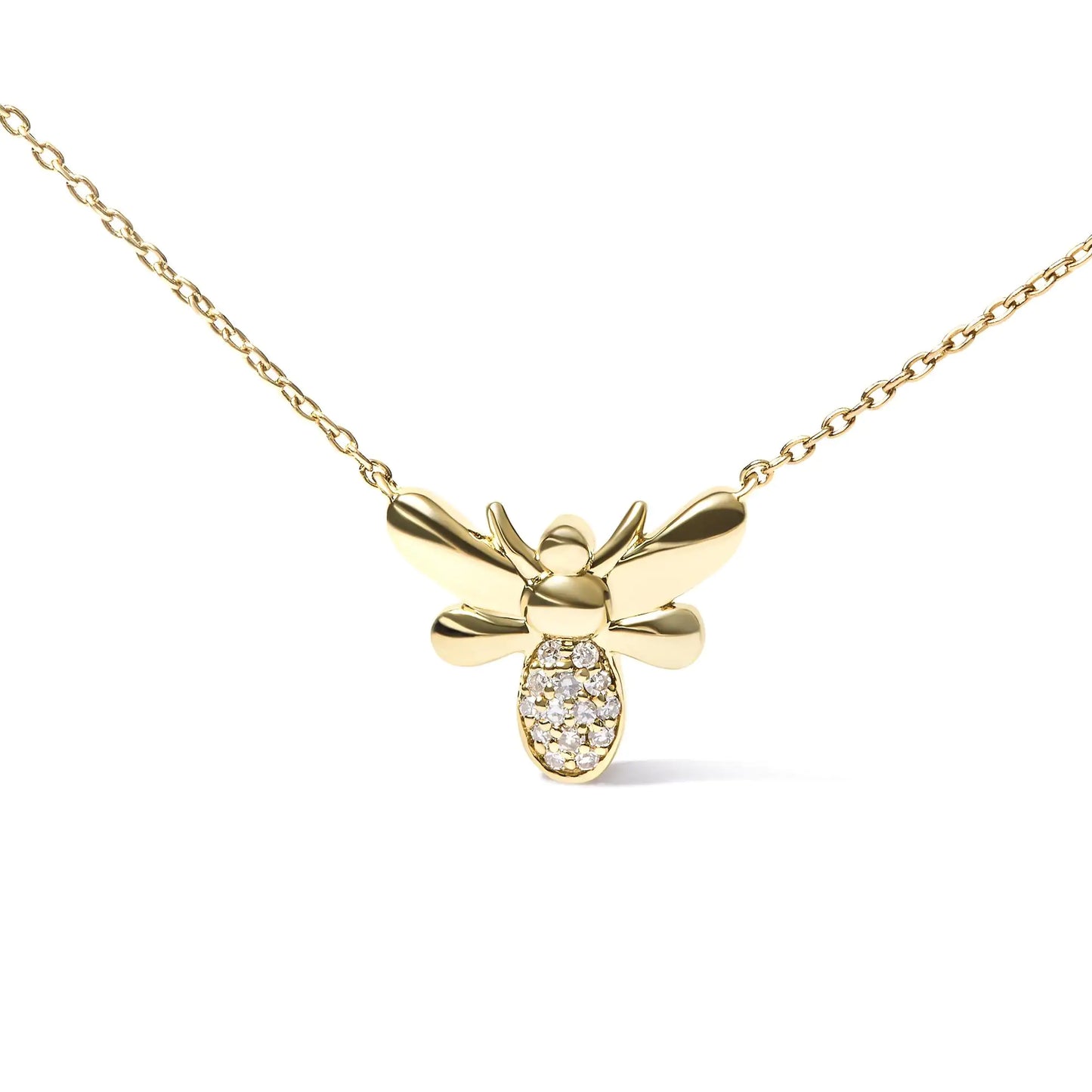 10K Yellow Gold Diamond Accented Bumble Bee Pendant 18" Inch Necklace (H-I Color, I1-I2 Clarity) | Fashionsarah.com