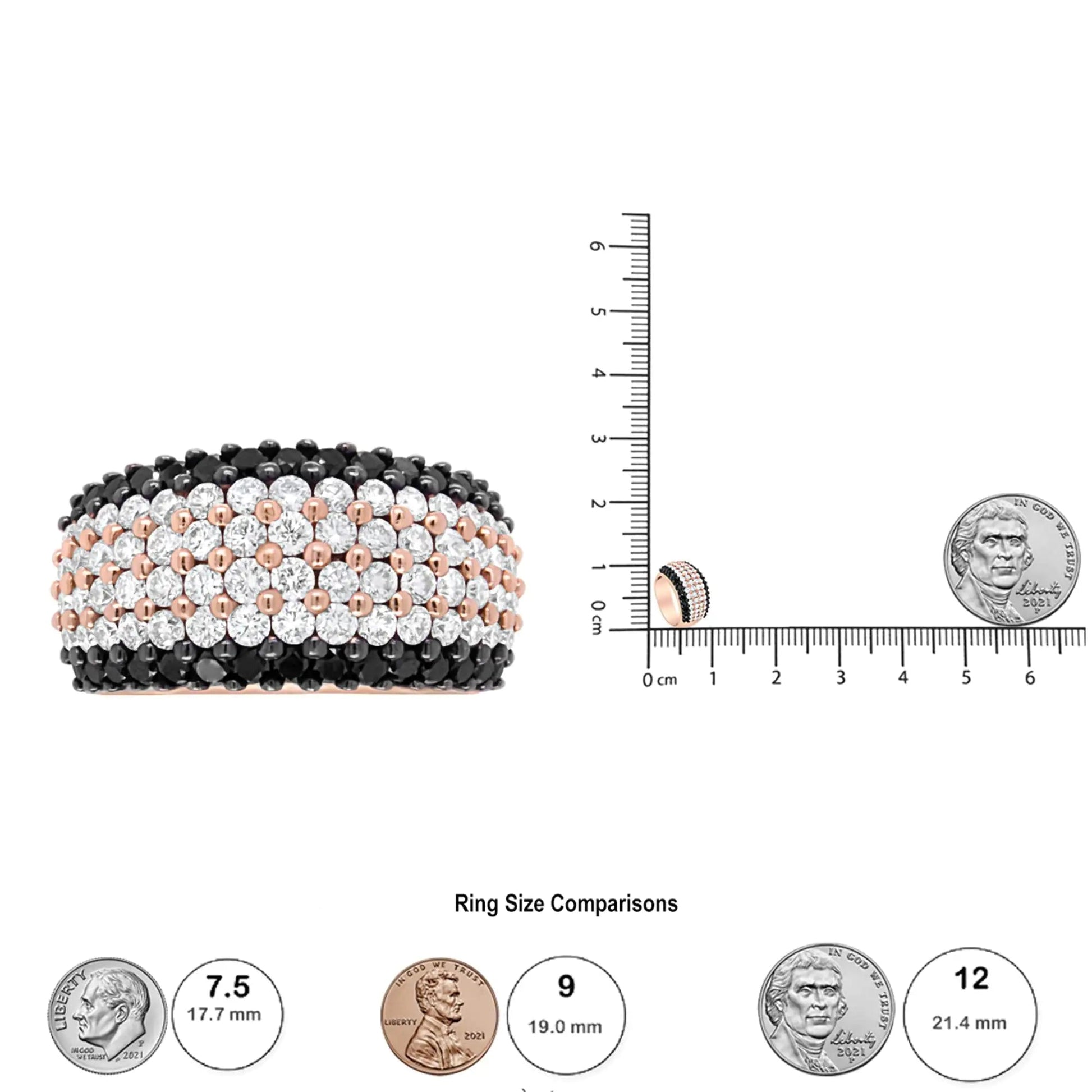 18K Rose Gold 2 1/5 Cttw Black and White Diamond 6 Row Band Ring (F-G and Black Color, VS1-VS2 Clarity) | Fashionsarah.com