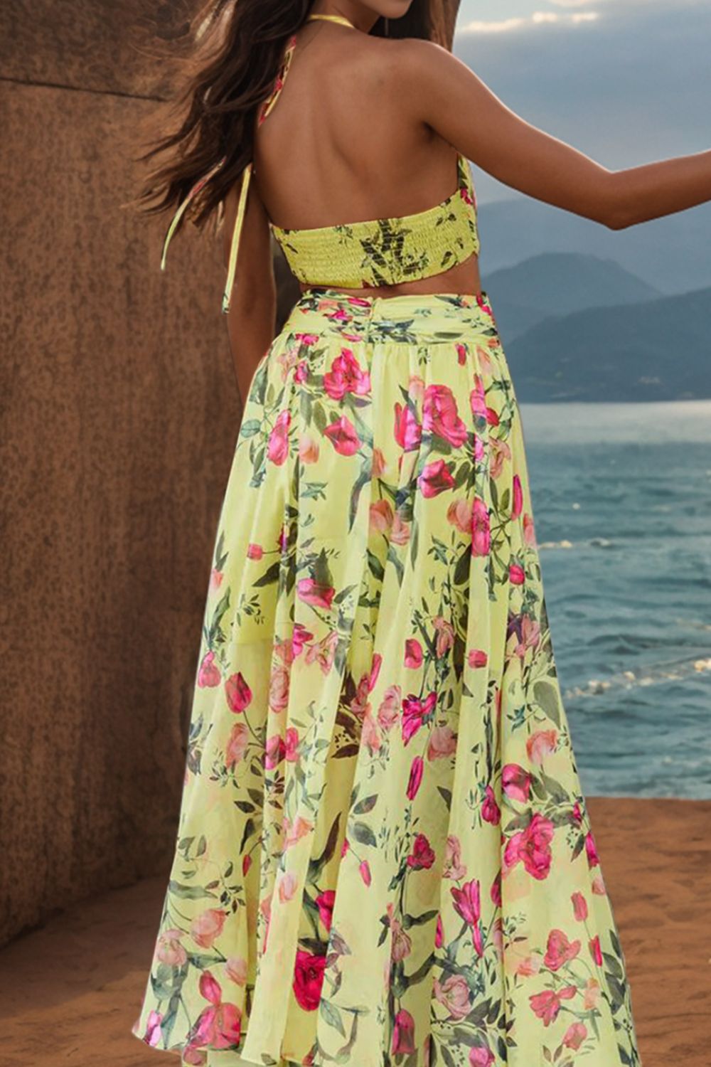 Backless Printed Plunge Sleeveless Dress | Fashionsarah.com