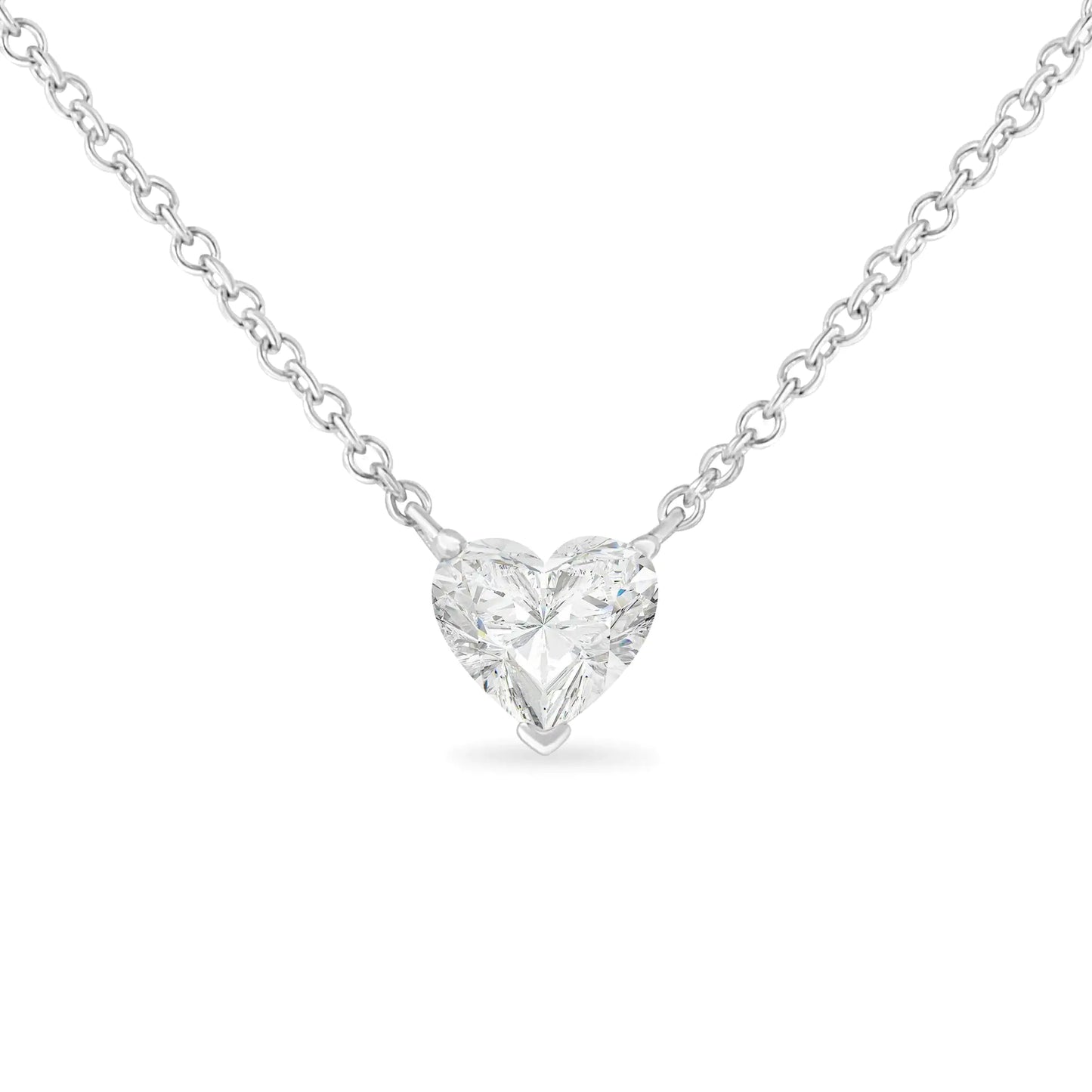 14k White Gold 1/4 Cttw Lab Grown Heart Shape Diamond Solitaire 18" Pendant Necklace (E-F Color, SI1-SI2 Clarity) | Fashionsarah.com