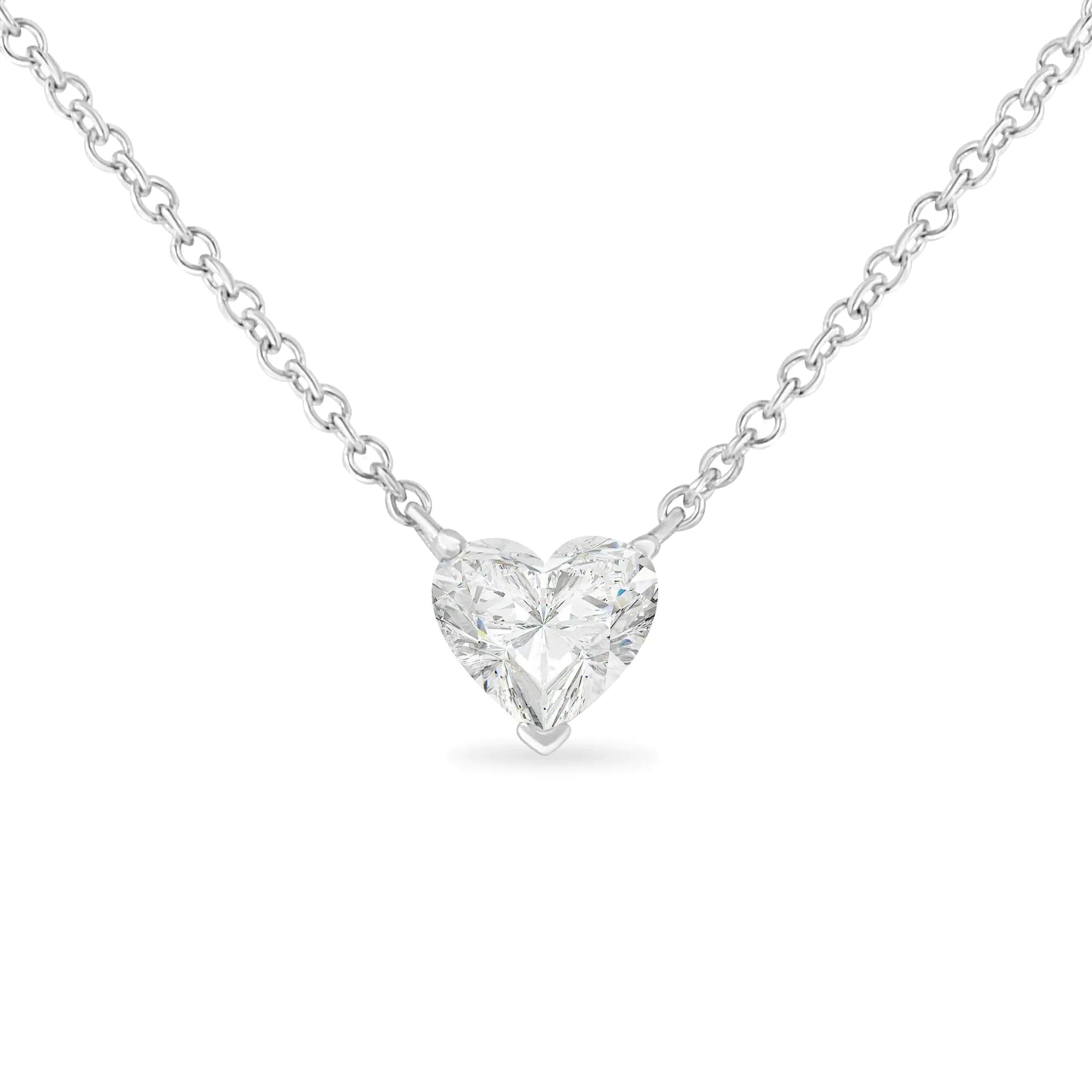 14k White Gold 1/4 Cttw Lab Grown Heart Shape Diamond Solitaire 18" Pendant Necklace (E-F Color, SI1-SI2 Clarity) | Fashionsarah.com