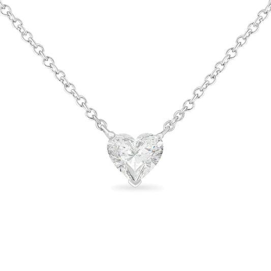 14k White Gold 1/4 Cttw Lab Grown Heart Shape Diamond Solitaire 18" Pendant Necklace (E-F Color, SI1-SI2 Clarity) | Fashionsarah.com