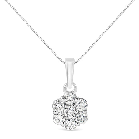 14KT White Gold 1/2 cttw Diamond Floral Cluster Pendant Necklace (HI, SI2-I1) | Fashionsarah.com