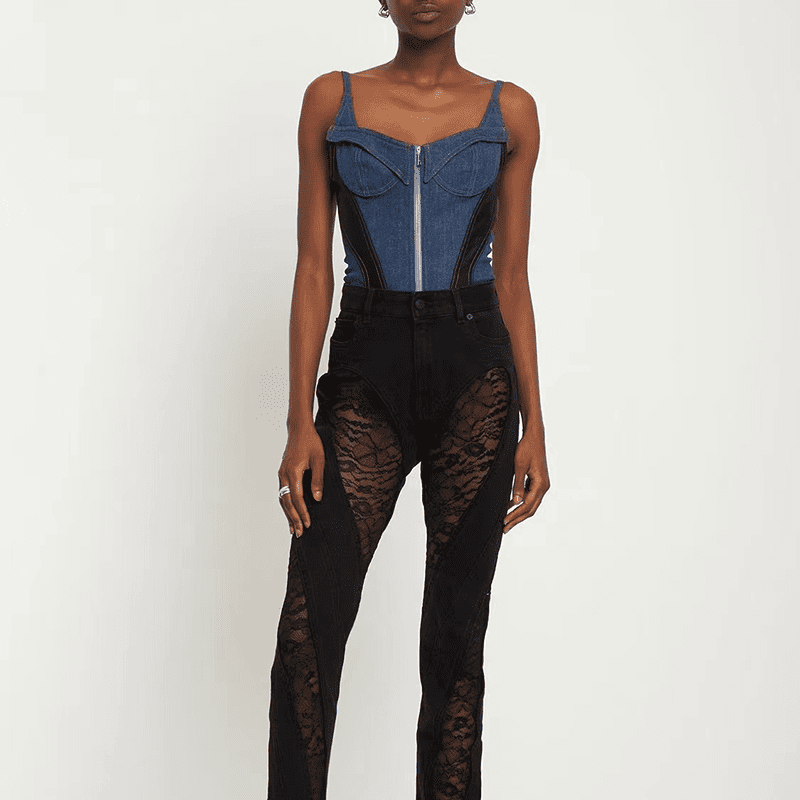 Denim Square Collar Bodysuits | Fashionsarah.com