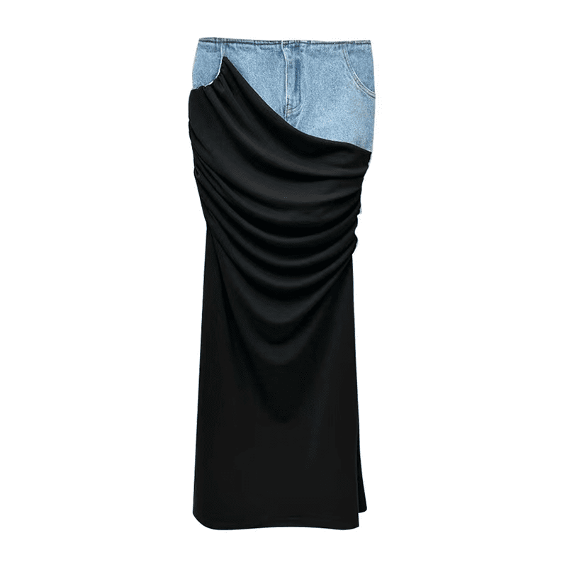 Fashionsarah.com Denim Pleated Long Skirt