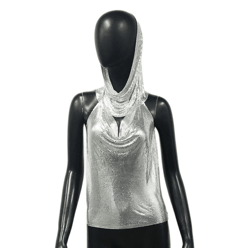 Women Metallic Tops with Headscarf | Fashionsarah.com