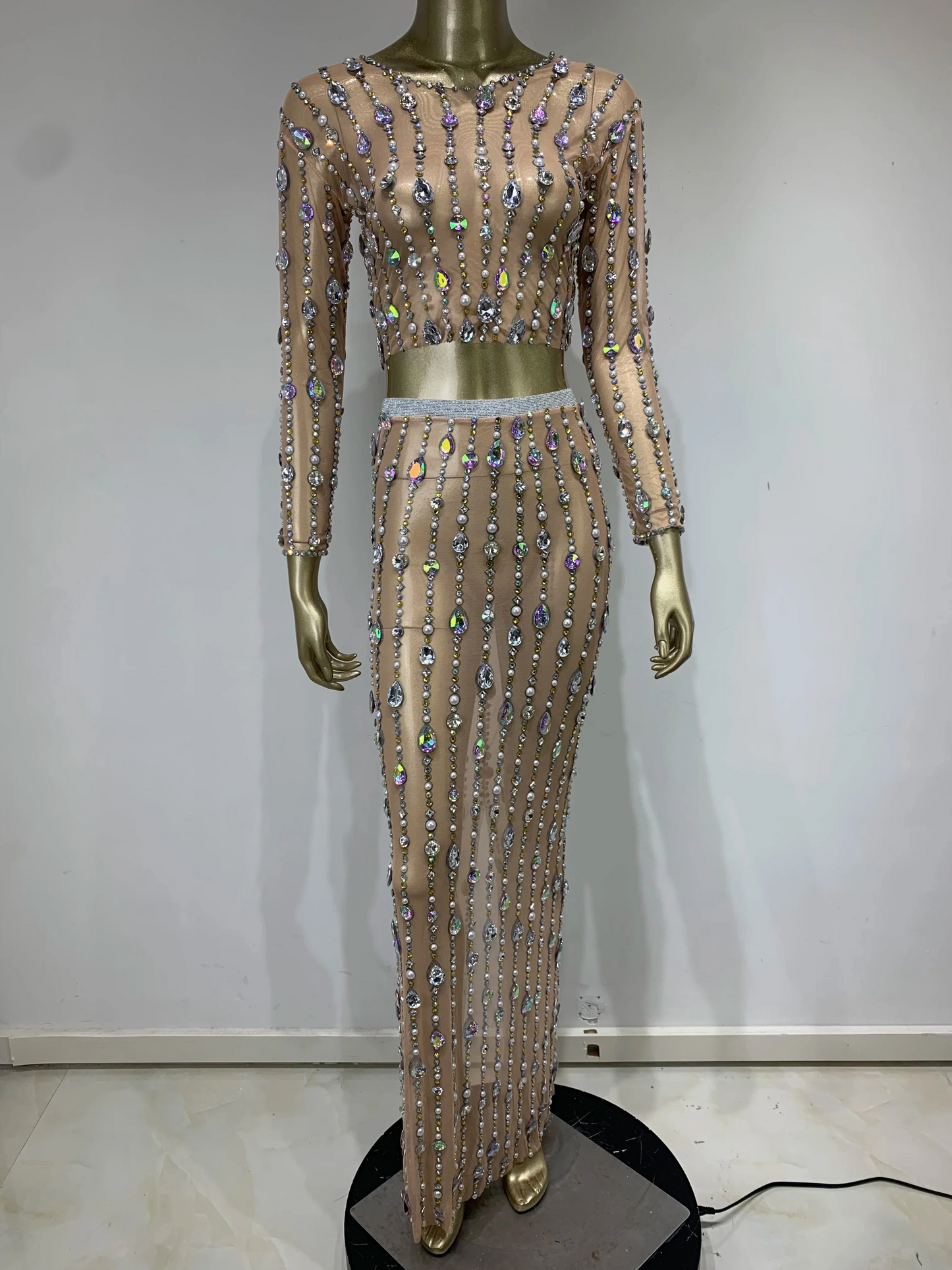 Women Rhinestone Sparkly Maxi Skirt with Top Set | Fashionsarah.com
