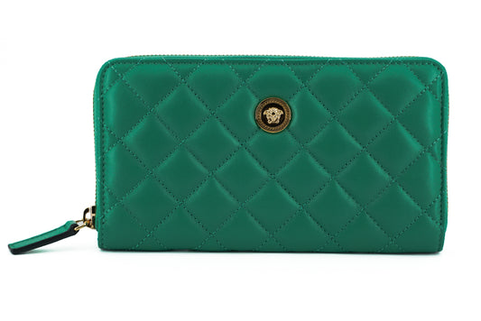 Fashionsarah.com Fashionsarah.com Versace Green Leather Long Zip Around Wallet