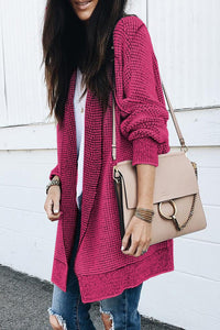 Rose Plaid Knitted Long Open Front Cardigan | Fashionsarah.com