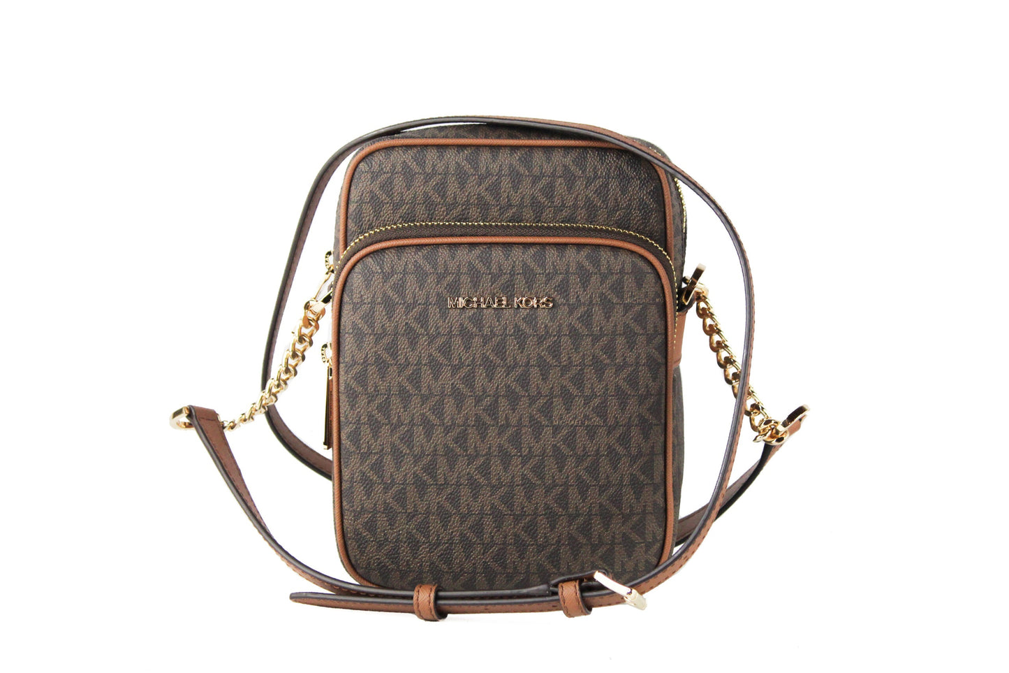 Michael Kors Jet Set Travel Medium Signature North South Chain Crossbody Handbag Brown | Fashionsarah.com