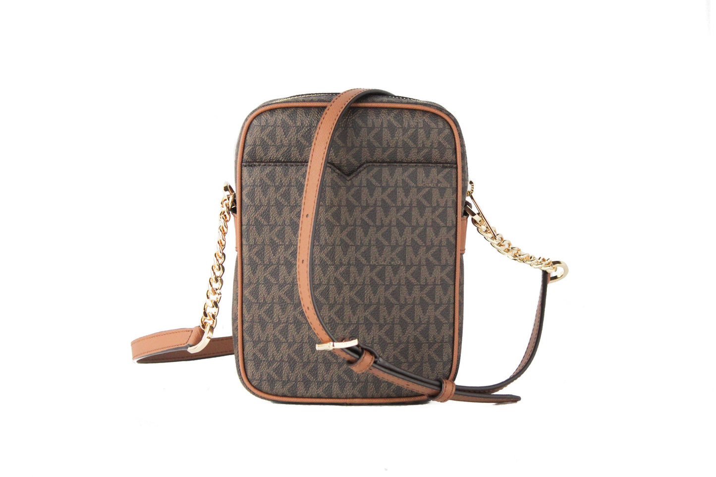 Michael Kors Jet Set Travel Medium Signature North South Chain Crossbody Handbag Brown | Fashionsarah.com