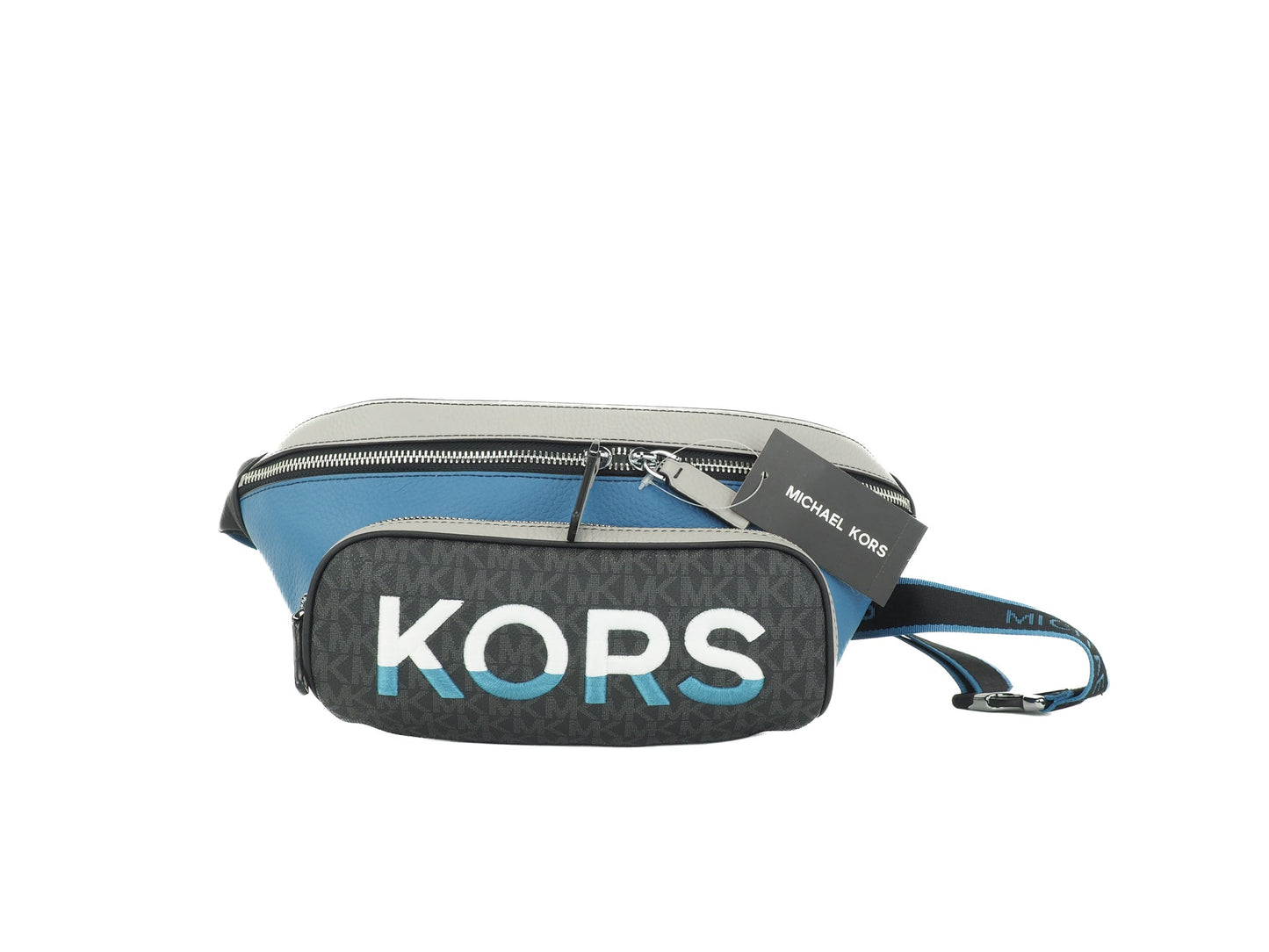 Fashionsarah.com Fashionsarah.com Michael Kors Cooper Large Blue Multi Leather Embroidered Logo Utility Belt Bag